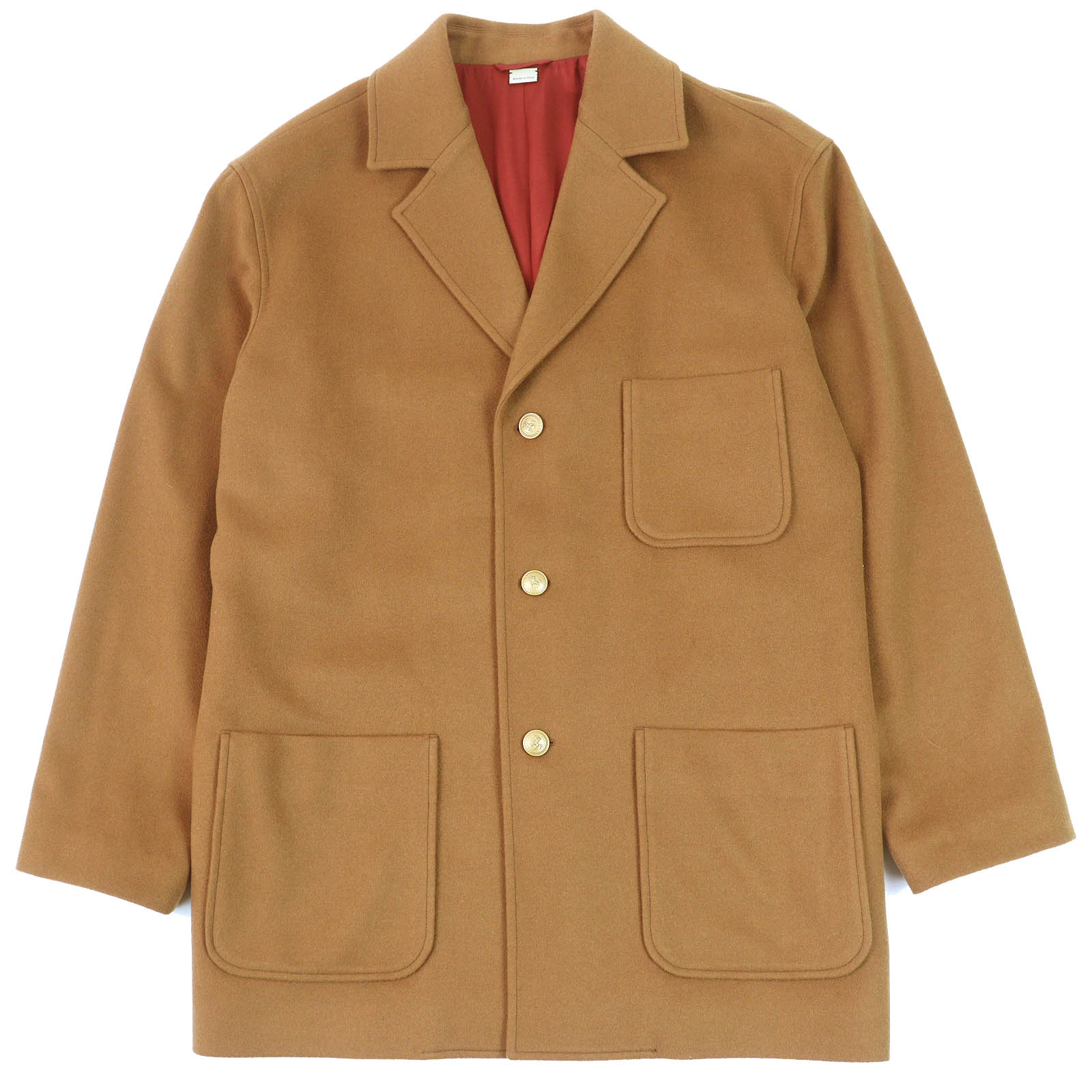 極美品△GUCCI グッチ 728446 カシミヤ100％ スネークエンブロイダリー 金ボタン シングルブレストコート ブラウン 46 イタリア製 正規品 メンズ【中古】