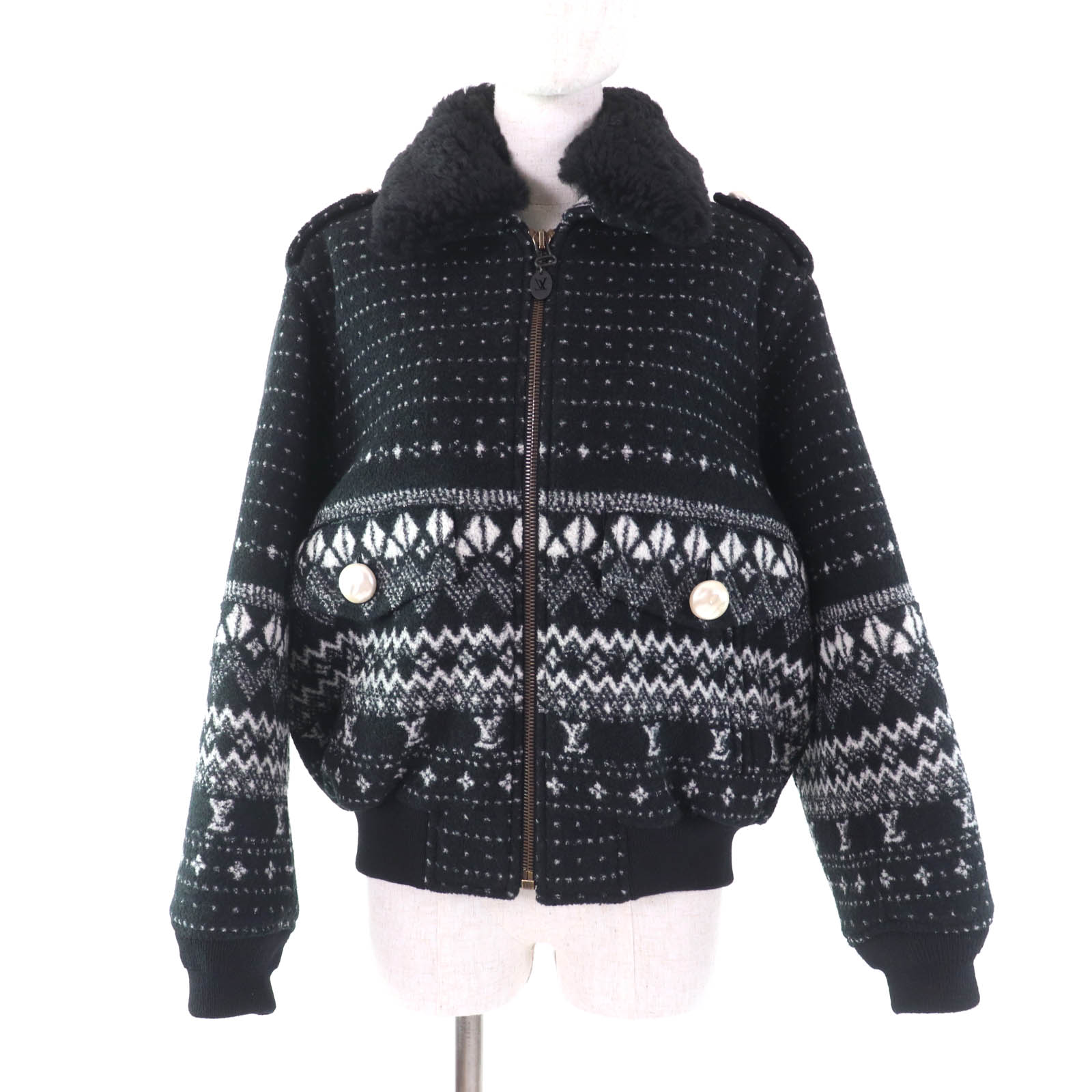 極美品★LOUIS VUITTON ルイヴィトン 22AW アルパインジャガードジップアップジャケット ブラック 34 フランス製 正規品 レディース【中古】
