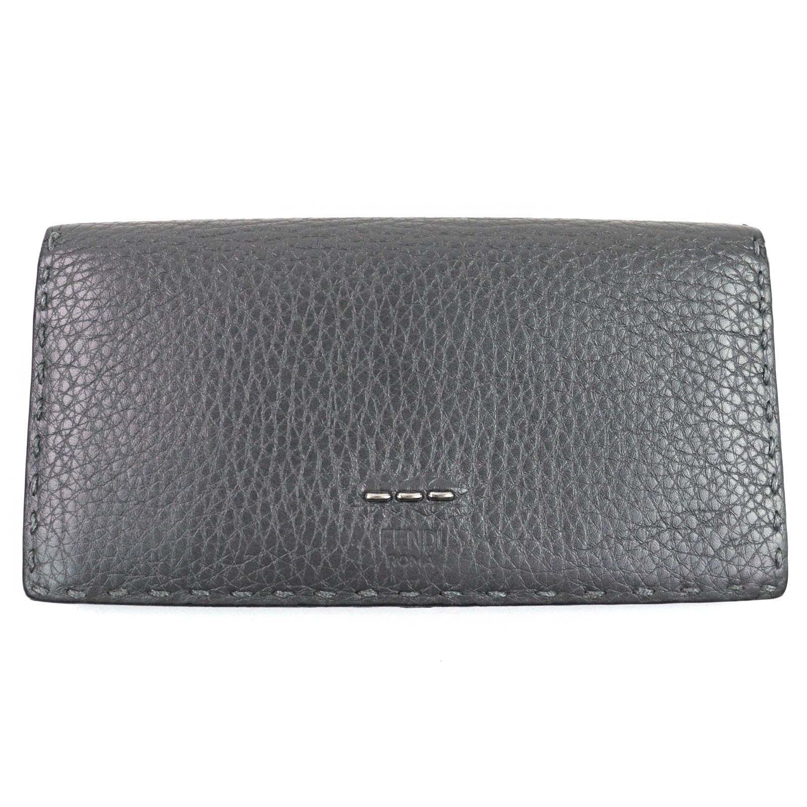 良品○FENDI フェンディ 7M0186 SELLERIA セレリア CUOIO ROMANO ロゴ刻印 ハンドステッチ シボ加工 カーフスキン 長財布 グレー イタリア製 メンズ【中古】