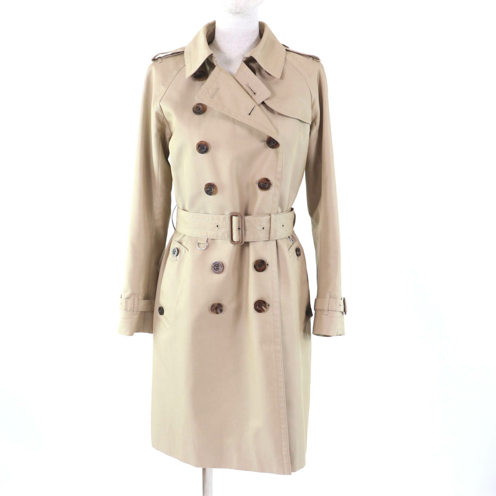 美品★Aquascutum LONDON アクアスキュータムロンドン ロゴボタン・ライナー付 トレンチコート ベージュ 6 日本製 正規品 レディース【中古】