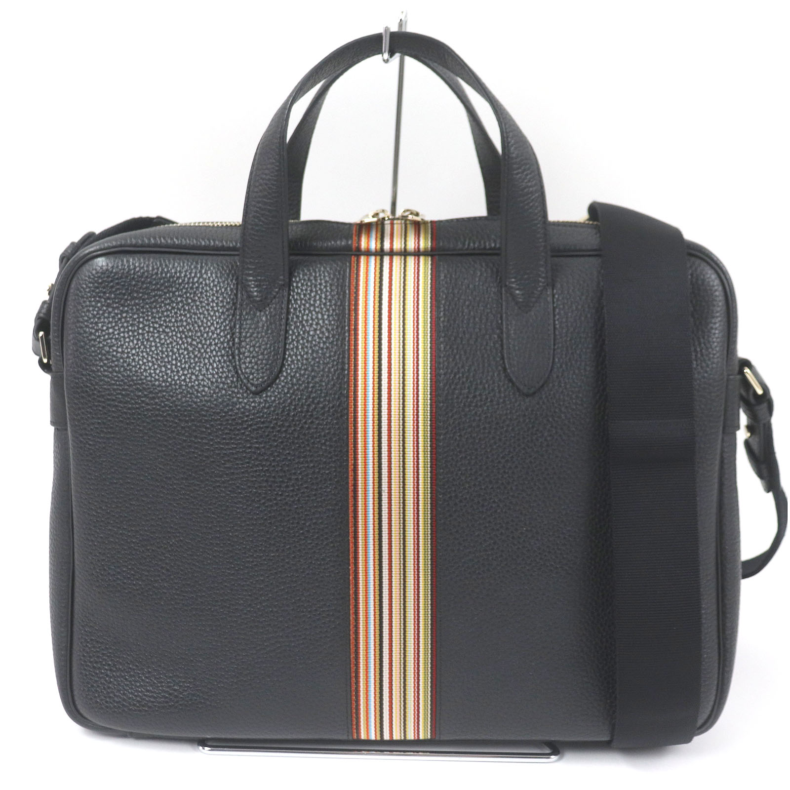 未使用品□Paul Smith ポールスミス 5538 A40009 PORTFOLIO マルチストライプ 2WAY レザー ブリーフケース ショルダーバッグ ビジネスバッグ ブラック 保存袋付き メンズ【中古】