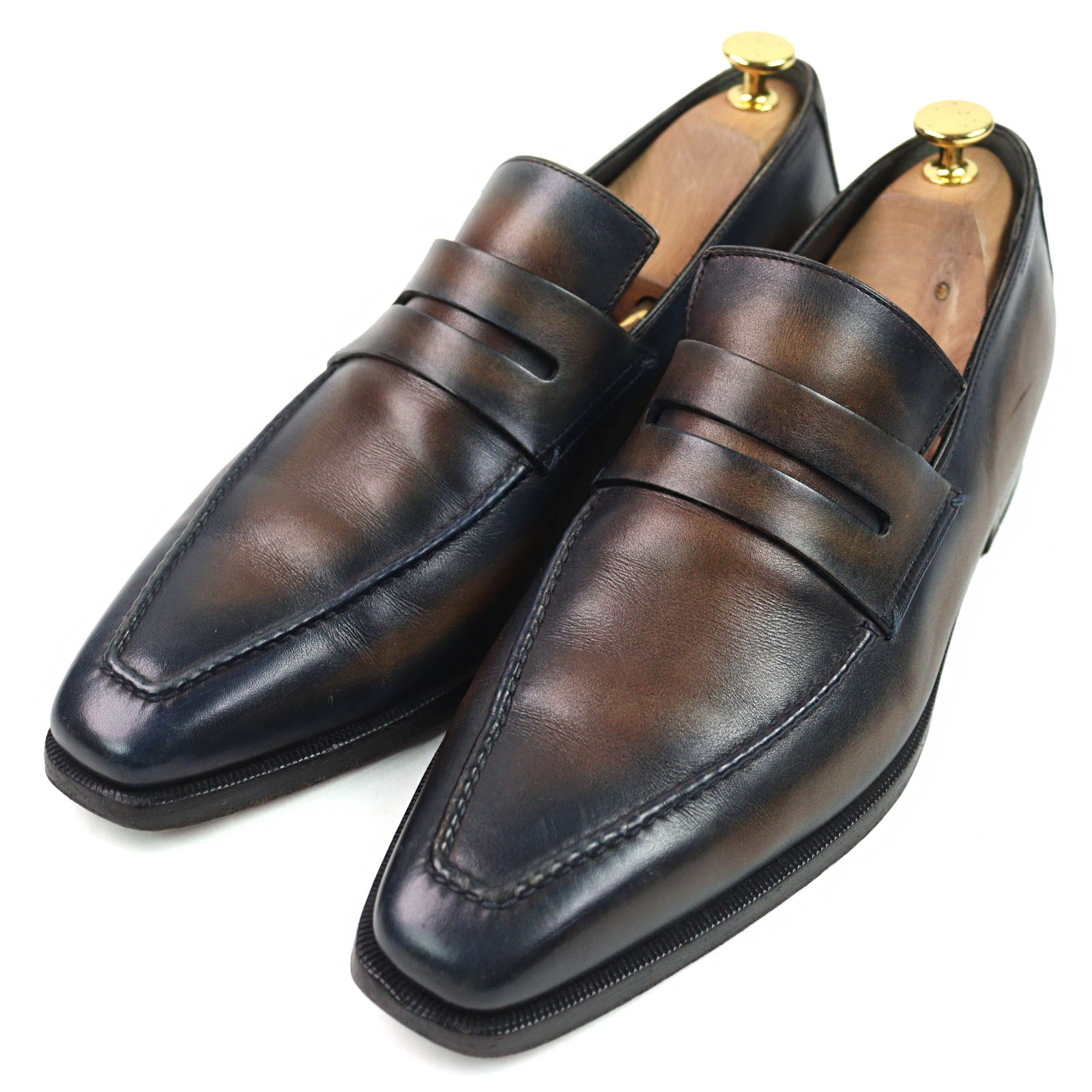【ドンドン見直し】良品○BERLUTI ベルルッティ ANDY アンディ パティーヌ Uチップ ローファー レザーシューズ ブラウン ネイビー 8.5 イタリア製 メンズ【中古】