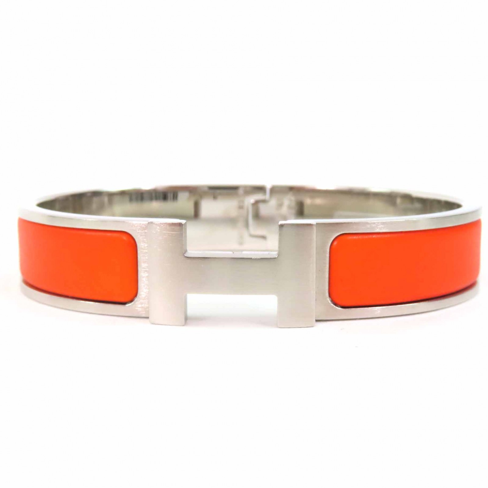 未使用品◎HERMES エルメス クイック H PM クイックHH ファン バングル ブレスレット メタル オレンジ シルバー フランス製 レディース【中古】