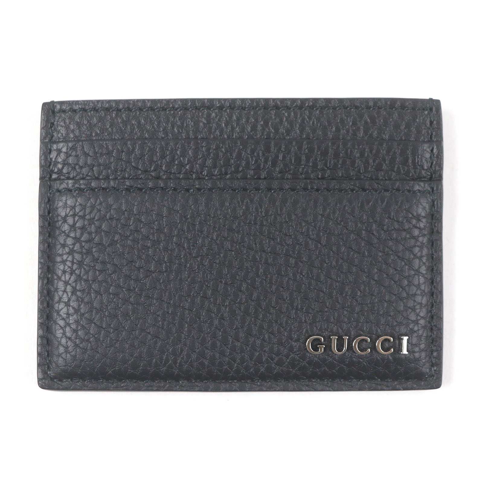 未使用品□GUCCI グッチ 771157 シルバーロゴ金具 レザー カードケース 名刺入れ ブラック 箱・保存袋付き イタリア製 メンズ 現行品【中古】