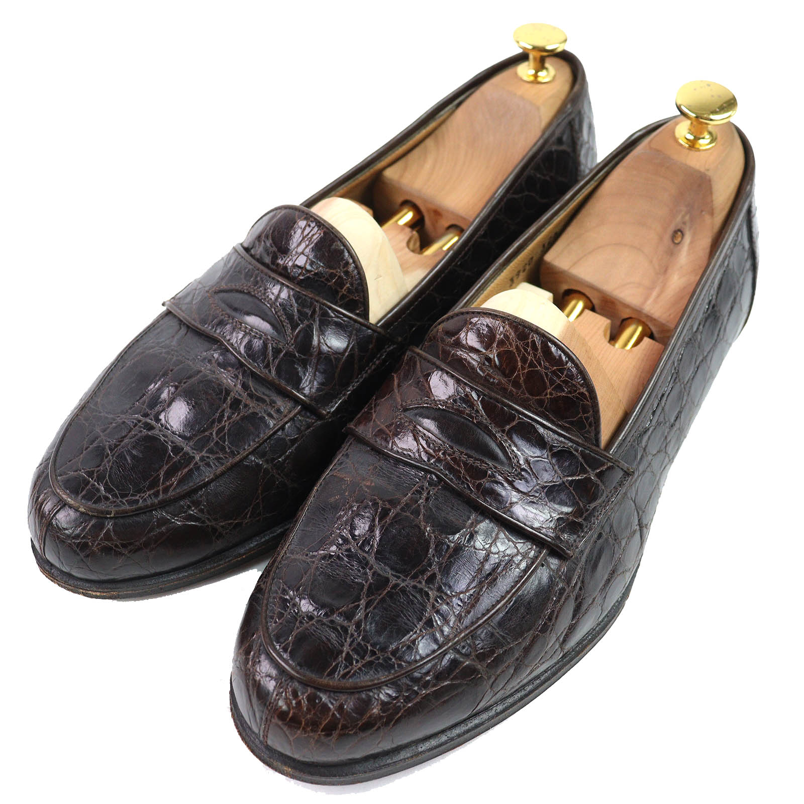 【ドンドン見直し】訳有△Salvatore Ferragamo サルヴァトーレフェラガモ クロコダイルレザー コインローファー ダークブラウン 右:9 左:8.5 イタリア製 メンズ【中古】