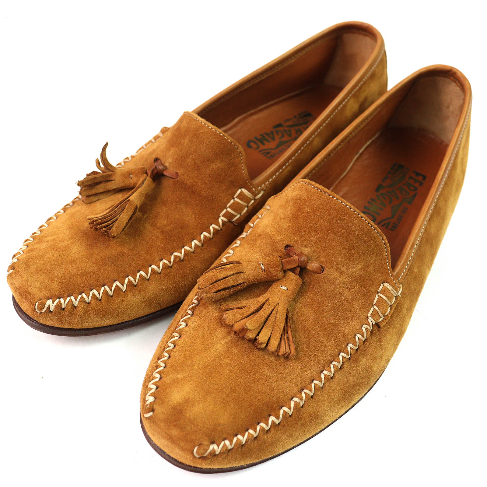 未使用品△Salvatore Ferragamo サルヴァトーレフェラガモ PERSUS スウェードレザー タッセル ローファー キャメル 8 イタリア製 メンズ【中古】