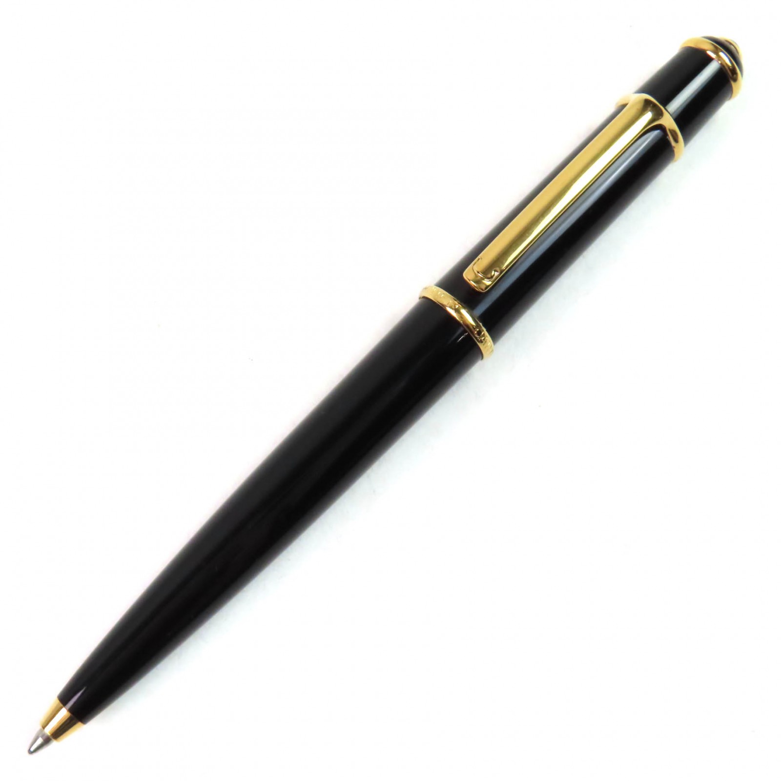 美品△Cartier カルティエ ディアボロ ドゥ カルティエ ブルージェムストーン ツイスト式 ボールペン ブラック ゴールド ドイツ製 メンズ【中古】