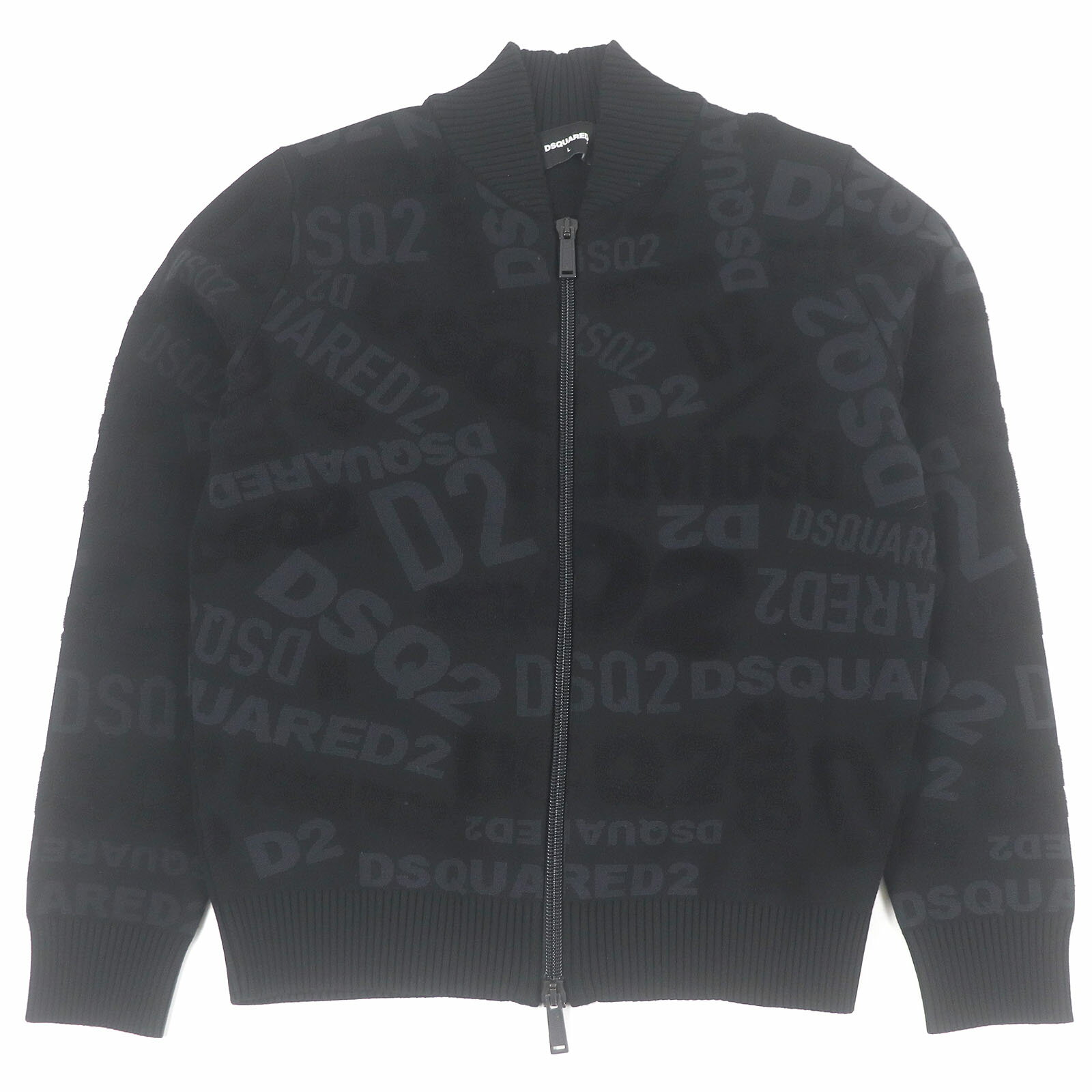 【ドンドン見直し】美品□DSQUARED2 ディースクエアード S74HA1101 エンボスロゴ ニットブルゾンジャケット ブラック L イタリア製 正規品 メンズ【中古】