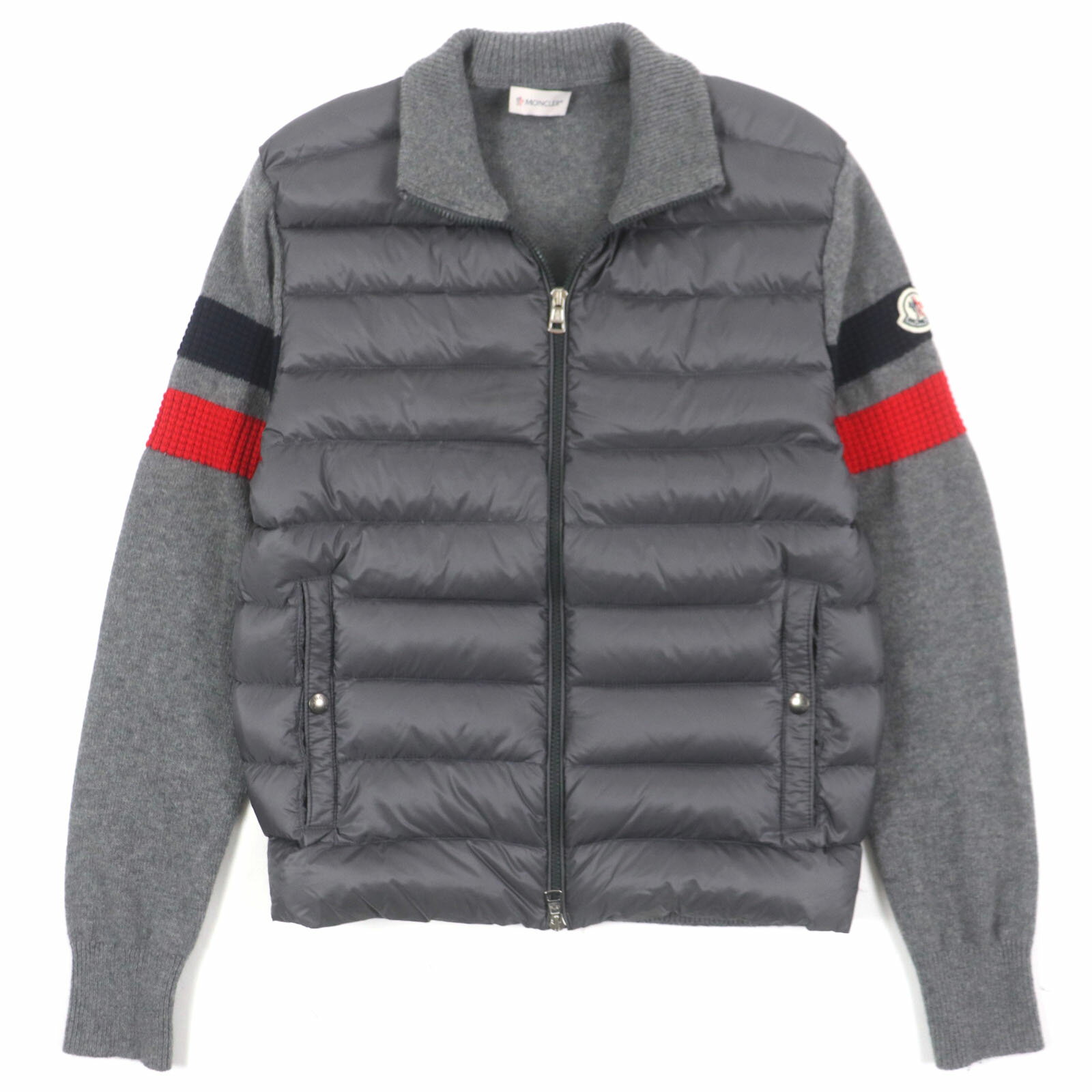 極美品▼MONCLER モンクレール 2020年製 CARDIGAN ロゴワッペン付き ニット切替 ダブルジップアップ ダウンジャケット グレー M 正規品 メンズ【中古】
