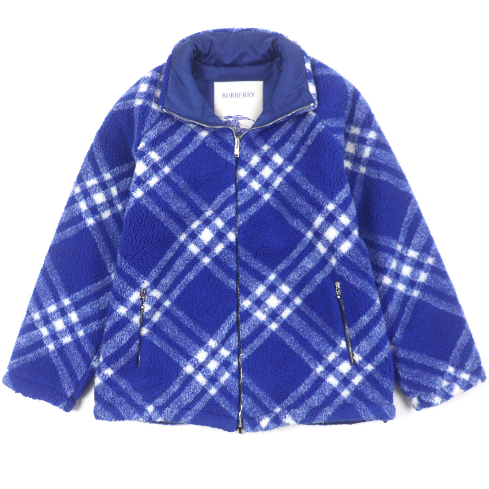 極美品▼BURBERRY バーバリー 23AW 8078777 Tartan Fleece Jacket タータン フリース アクリル ウール リバーシブル ダブルジップアップ ジャケット ブルー 46 正規品 メンズ【中古】