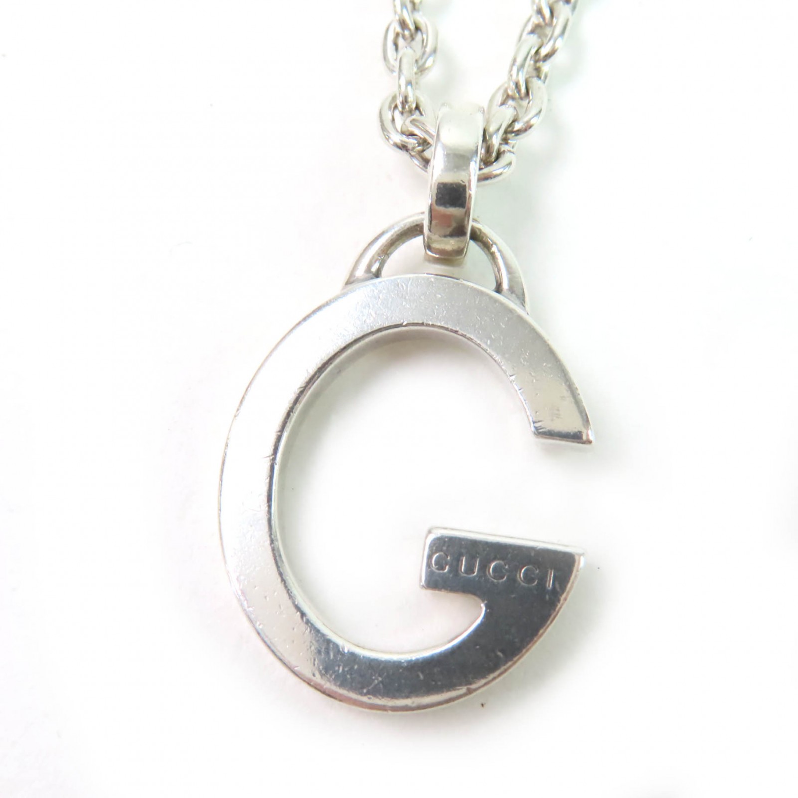 良品☆GUCCI グッチ 233936 Gロゴ ペンダント ネックレス アクセサリー AG925 シルバー イタリア製 重量19.2g レディース【中古】