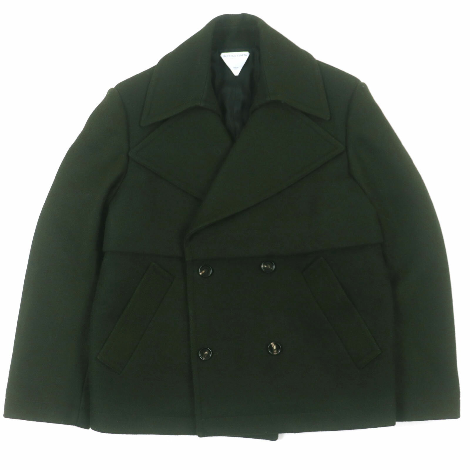 極美品▼BOTTEGAVENETA ボッテガヴェネタ 23AW 756687 フェルトウール100% ダブルブレスト ピーコート ダークグリーン 46 イタリア製 正規品 メンズ【中古】