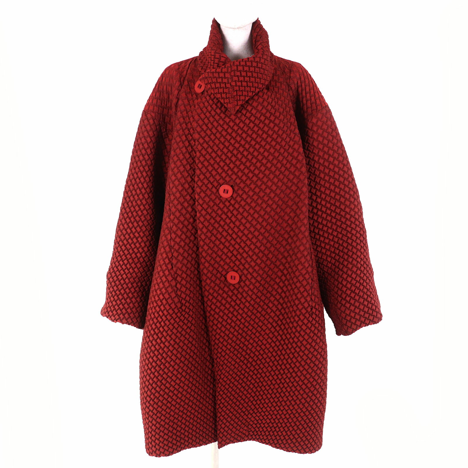 極美品△ISSEY MIYAKE イッセイミヤケ IM94FA501 3Dスチームストレッチ バブルコート 変形 オーバーシルエット レッドブラウン系 2 日本製 正規品 レディース【中古】