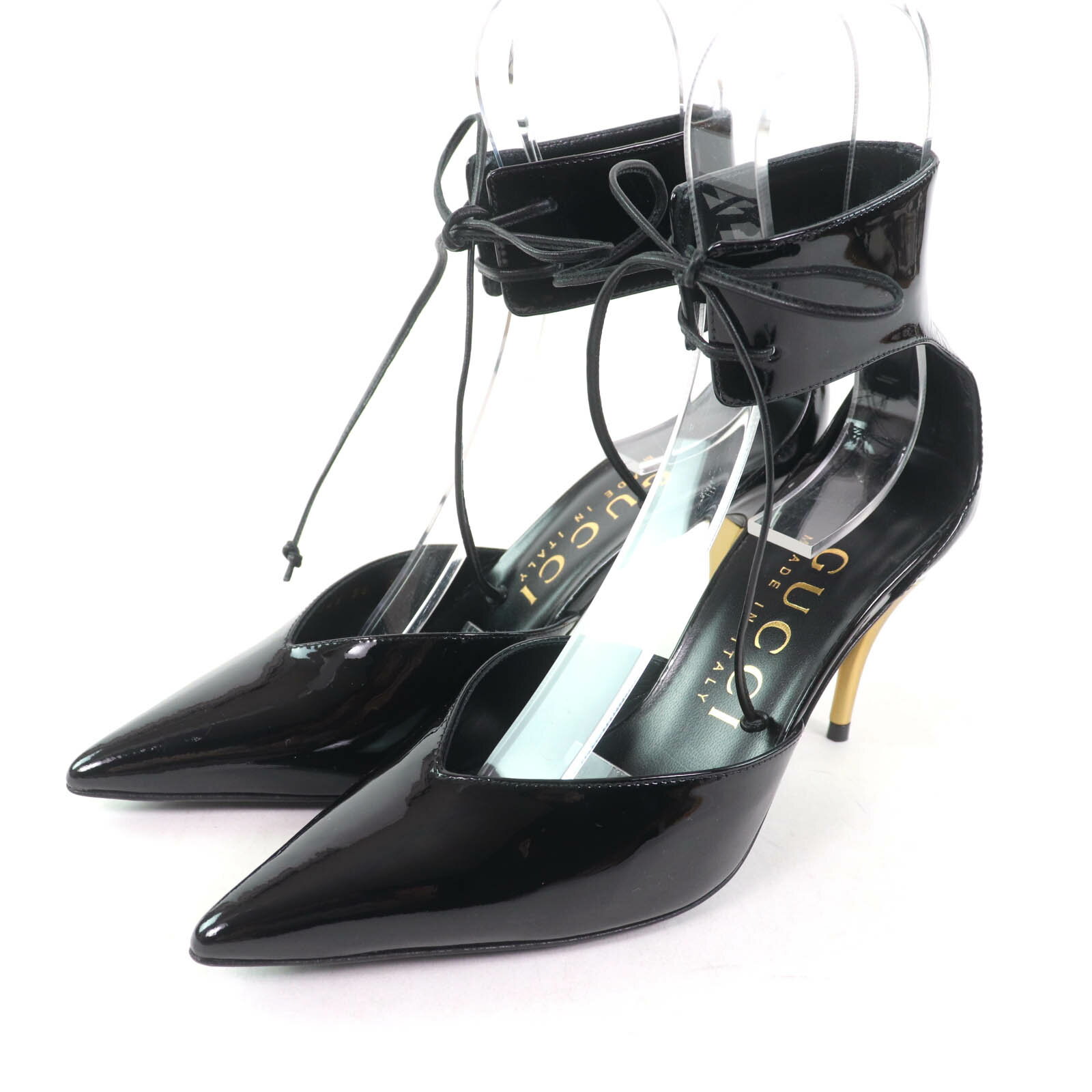 未使用品★GUCCI グッチ 721045 ポインテッドトゥ パテントレザー パンプス ブラック 36 箱・保存袋付き イタリア製 レディース【中古】