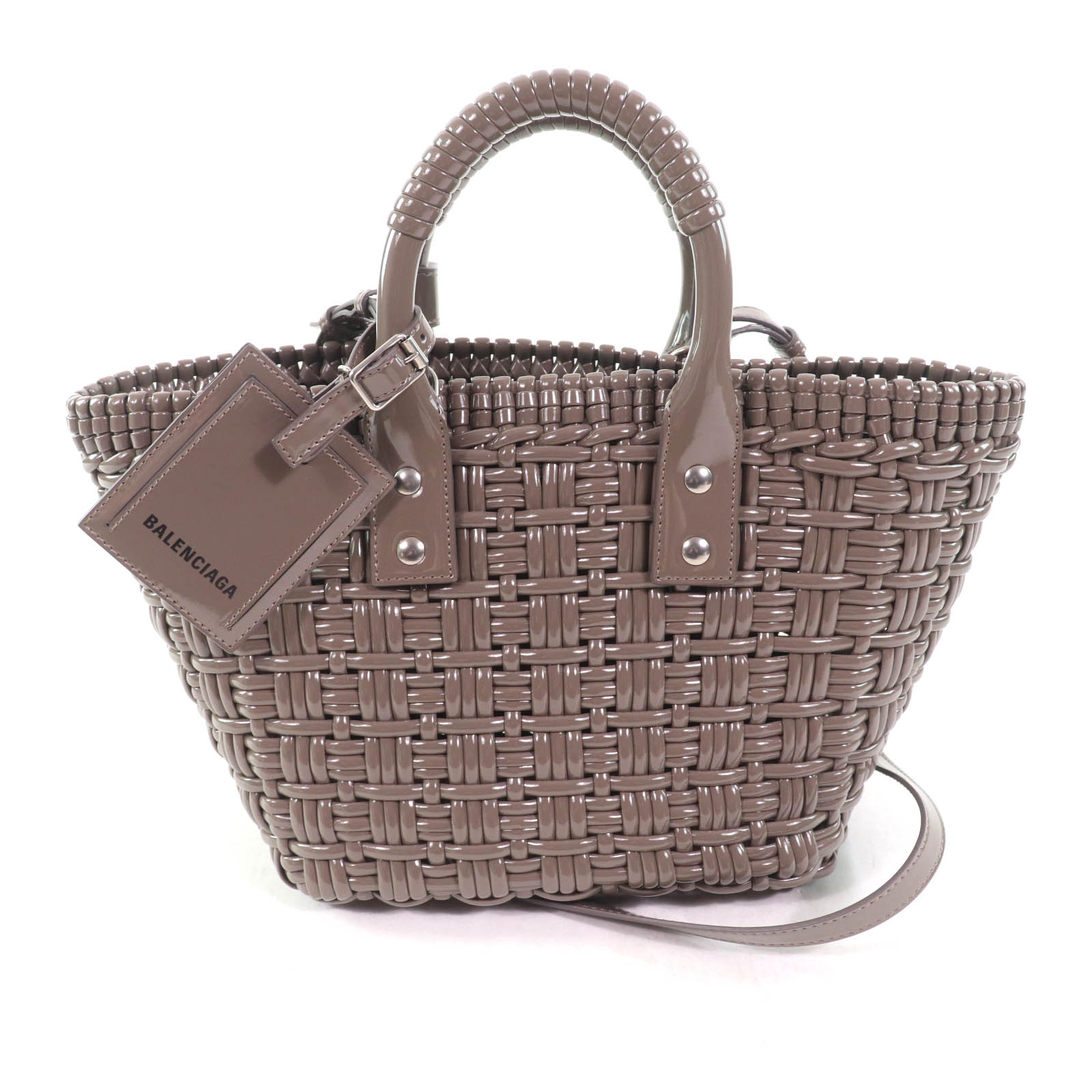 極美品★BALENCIAGA バレンシアガ 671342 ビストロ XS ショルダー付き 2WAY バスケットバッグ グレー系 保存袋付き イタリア製 レディース【中古】