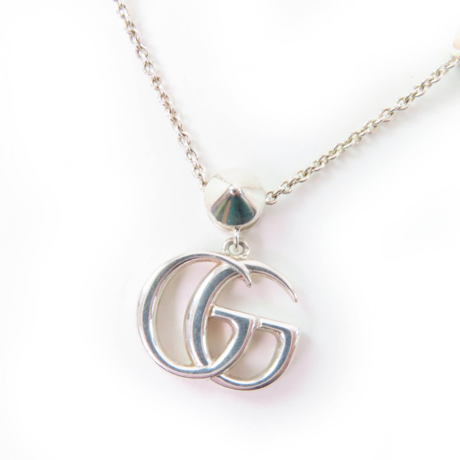 美品☆GUCCI グッチ 527399 ダブルG マザーオブパール ネックレス AG925 シルバー ピンク 箱・保存袋付き イタリア製 重量10.1g レディース【中古】