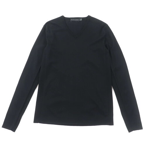 美品★RALPH LAUREN ラルフローレン 無地 Vネック 長袖 ウールニット セーター トップス ブラック S 正規品 メンズ【中古】