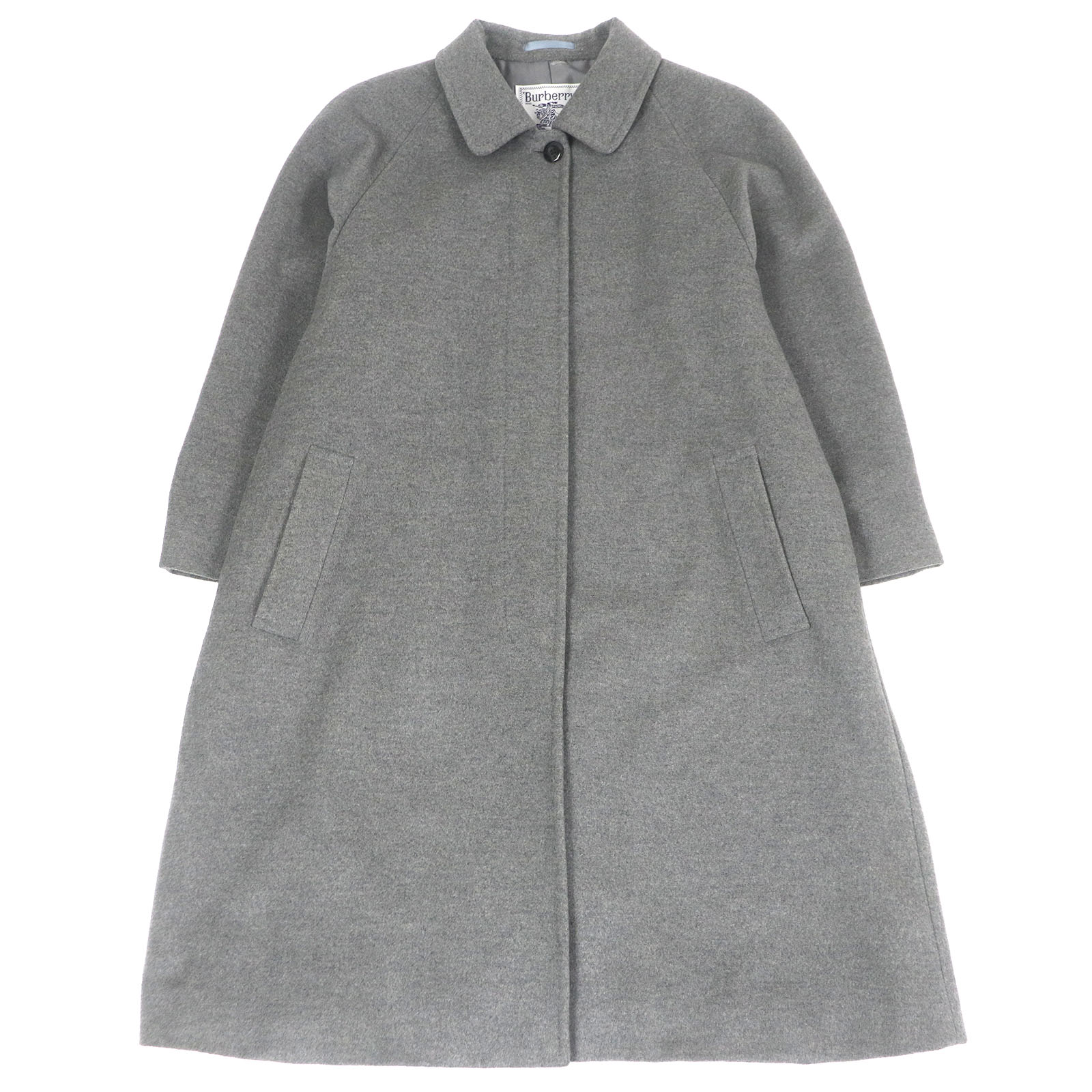 良品□Burberrys バーバリー ヴィンテージ カシミヤ100％ フライフロント ロング丈 ステンカラーコート グレー 9AR(Lサイズ相当) メンズ【中古】