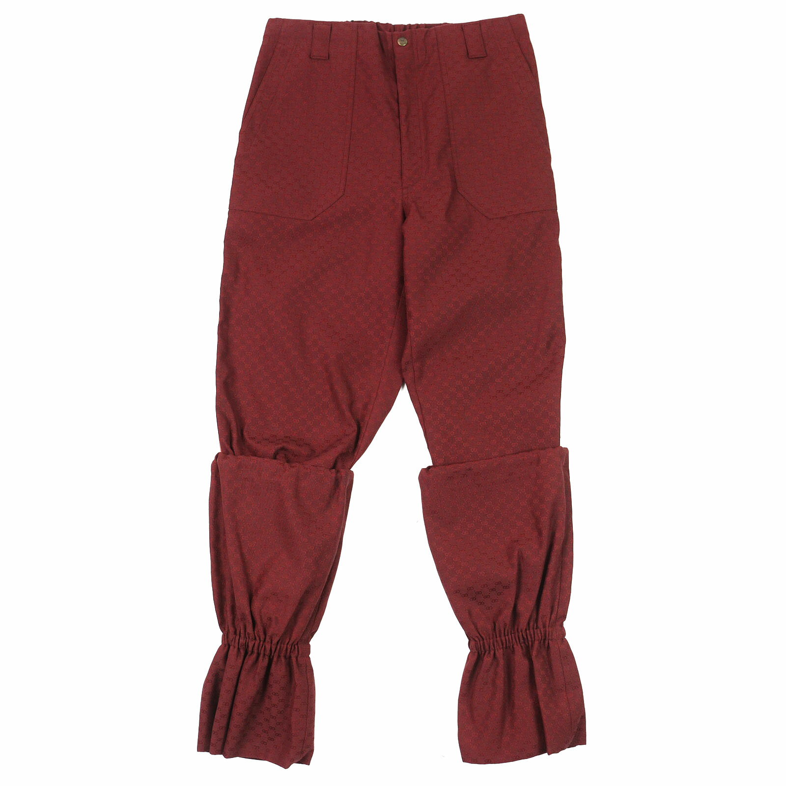 未使用品△GUCCI グッチ 20SS 614939 コットン GGジャガード 裾レイヤードデザインパンツ ランウェイ着用 ボルドー 46 イタリア製 正規品 メンズ【中古】