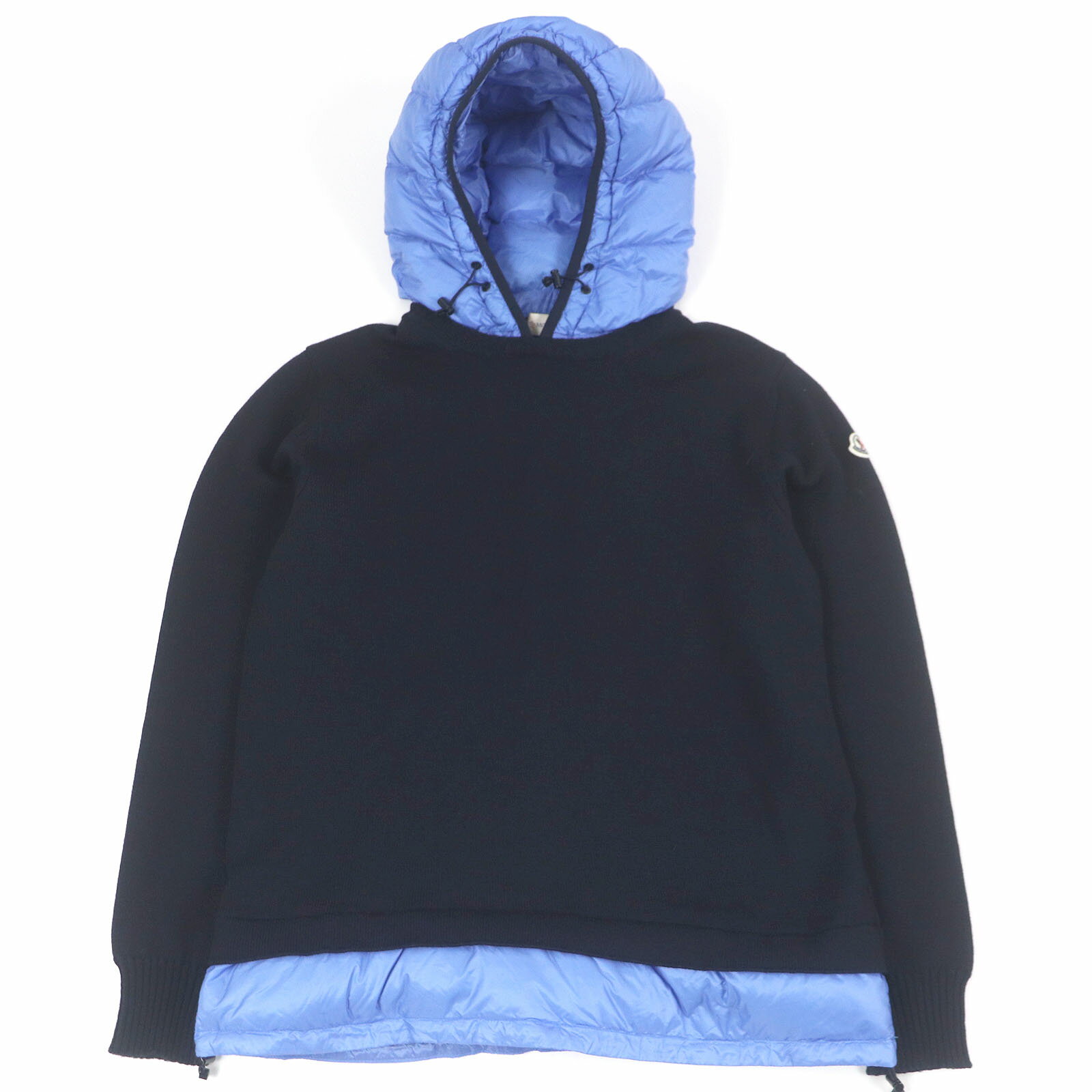 美品□MONCLER モンクレール MAGLIONE TRICOT GIROCOLLO ダウン切替 ドッキングデザイン ニットパーカー ネイビー L 正規品 メンズ【中古】