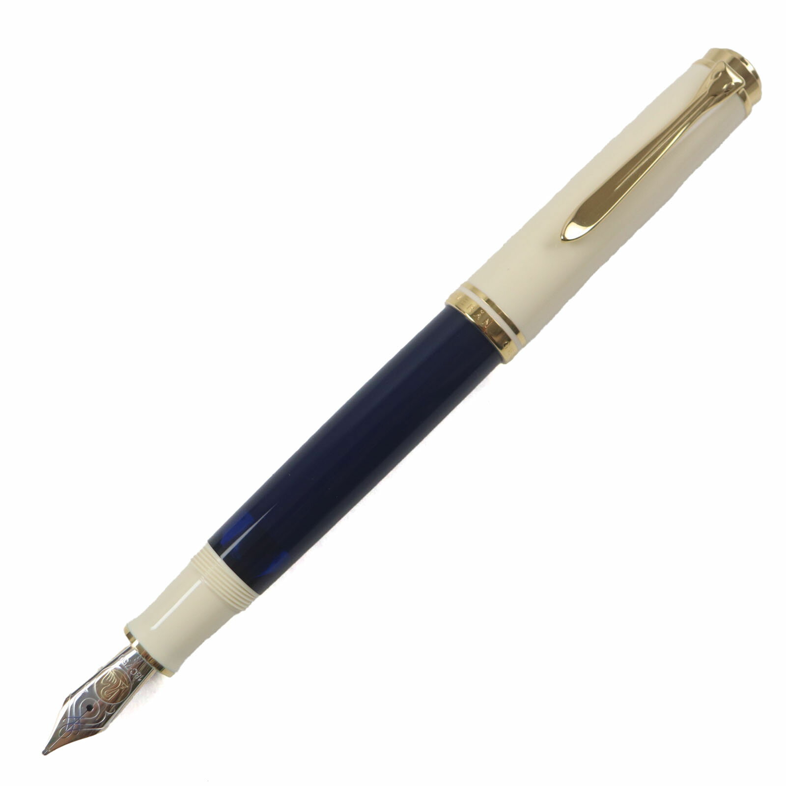 極美品▼PERIKAN ペリカン スペシャルエディション スーベレーン M800 18K Bニブ 万年筆 ネイビー クリーム ゴールド ドイツ製 メンズ【中古】