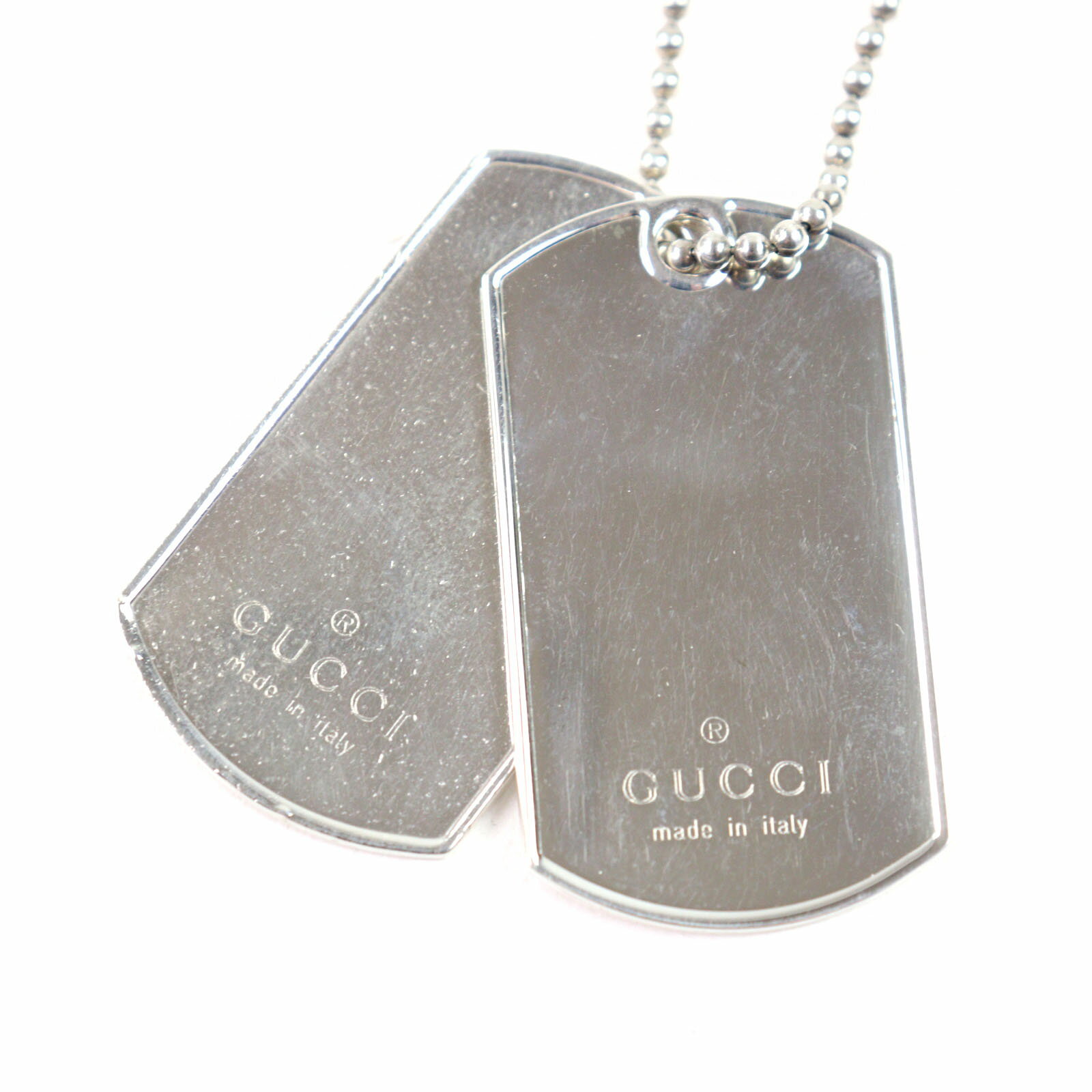 良品○GUCCI グッチ 925 ロゴ刻印 ダブルドッグタグ ボールチェーン ネックレス シルバー イタリア製 重量50.79g メンズおすすめ【中古】