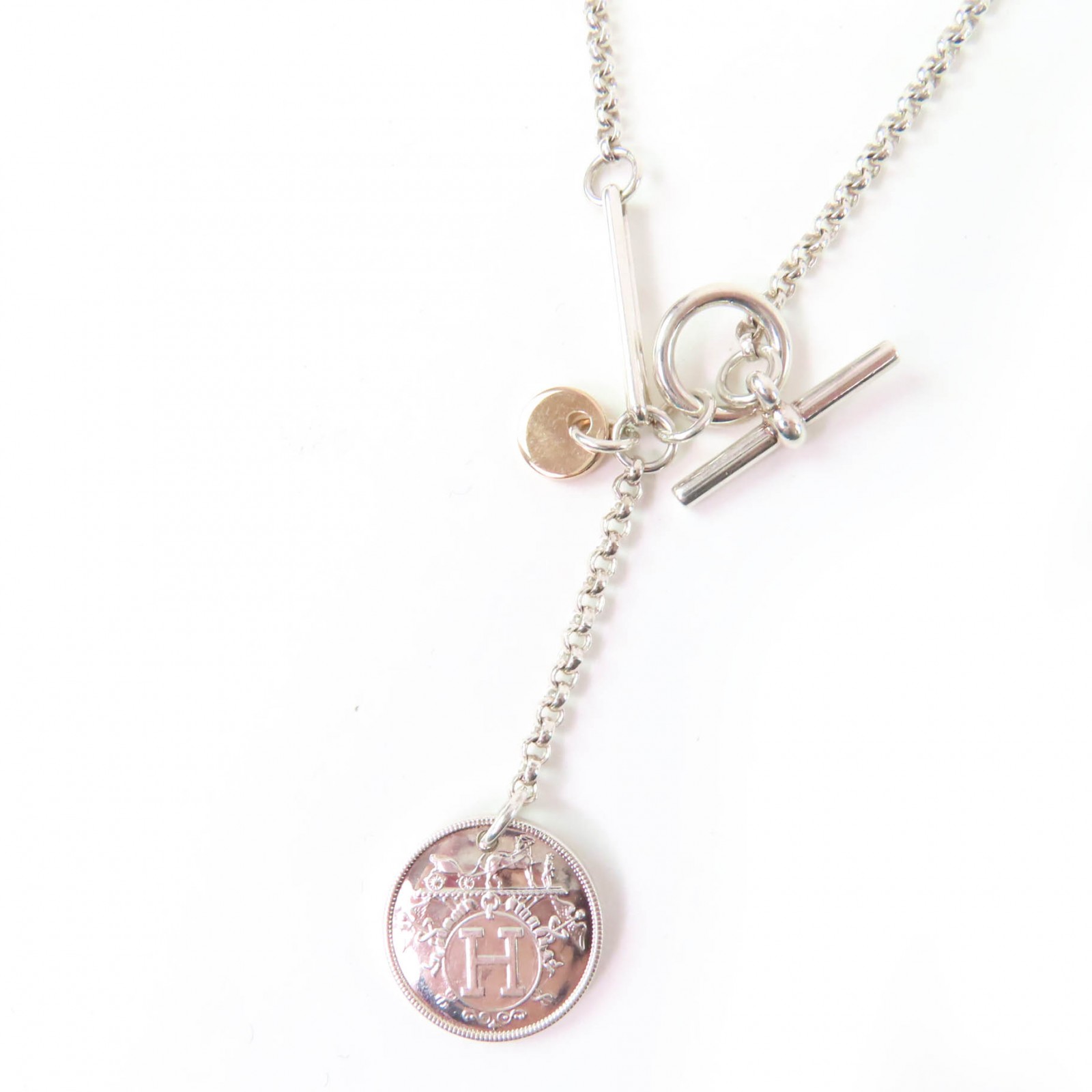 美品☆HERMES エルメス エクスリブリスPM ネックレス AG925 AU750 ペンダント シルバー ゴールド フランス製 重量8.4g レディース【中古】