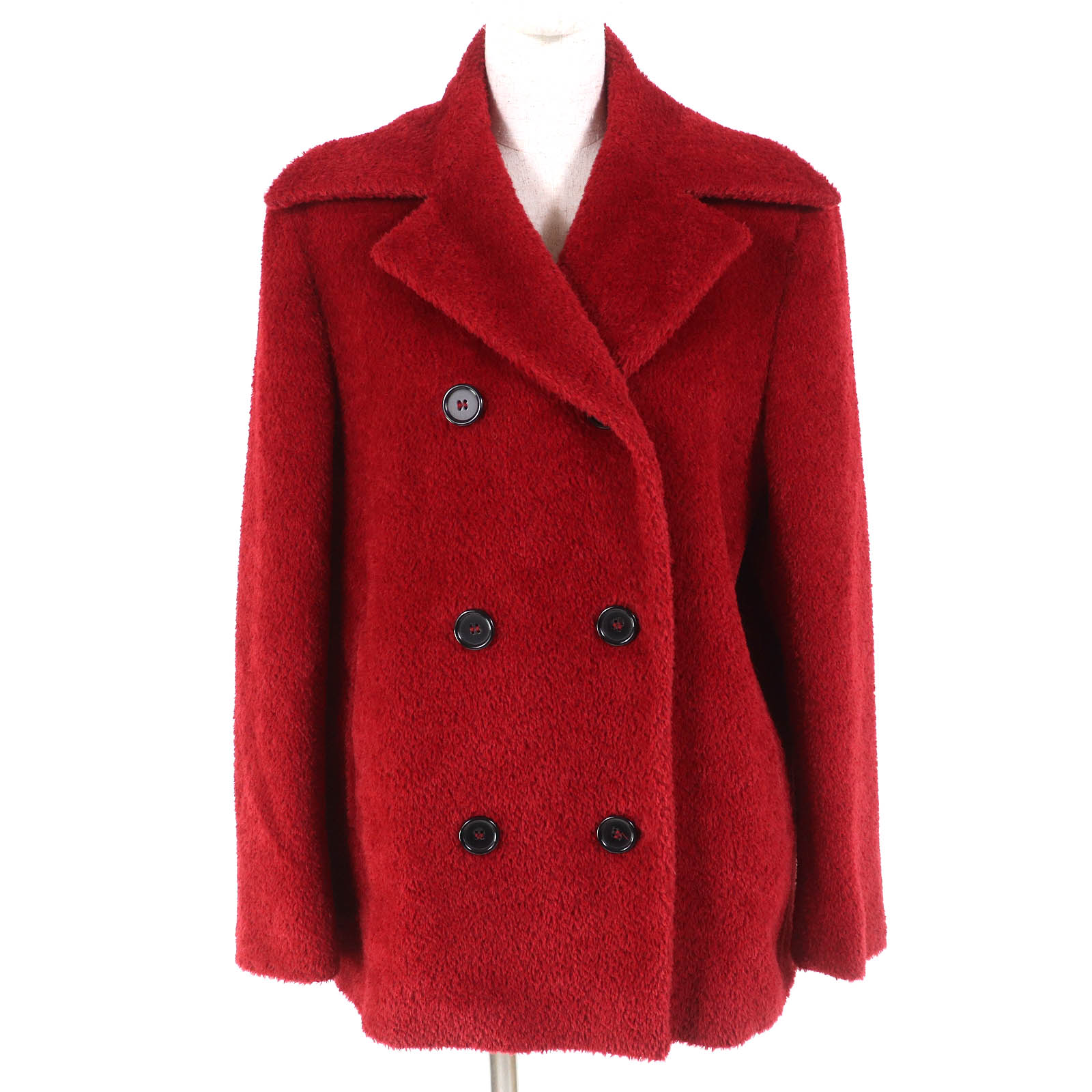 極美品△Max Mara マックスマーラ アルパカ ウール 裏地ロゴ ダブルブレスト ショート コート レッド 40 イタリア製 正規品 レディース【中古】