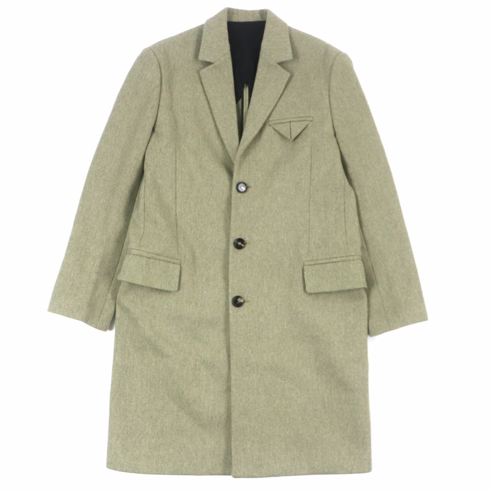 極美品▼BOTTEGAVENETA ボッテガヴェネタ 20AW 647389 ウール100% シングル チェスターコート グリーン系 52 イタリア製 正規品 メンズ【中古】