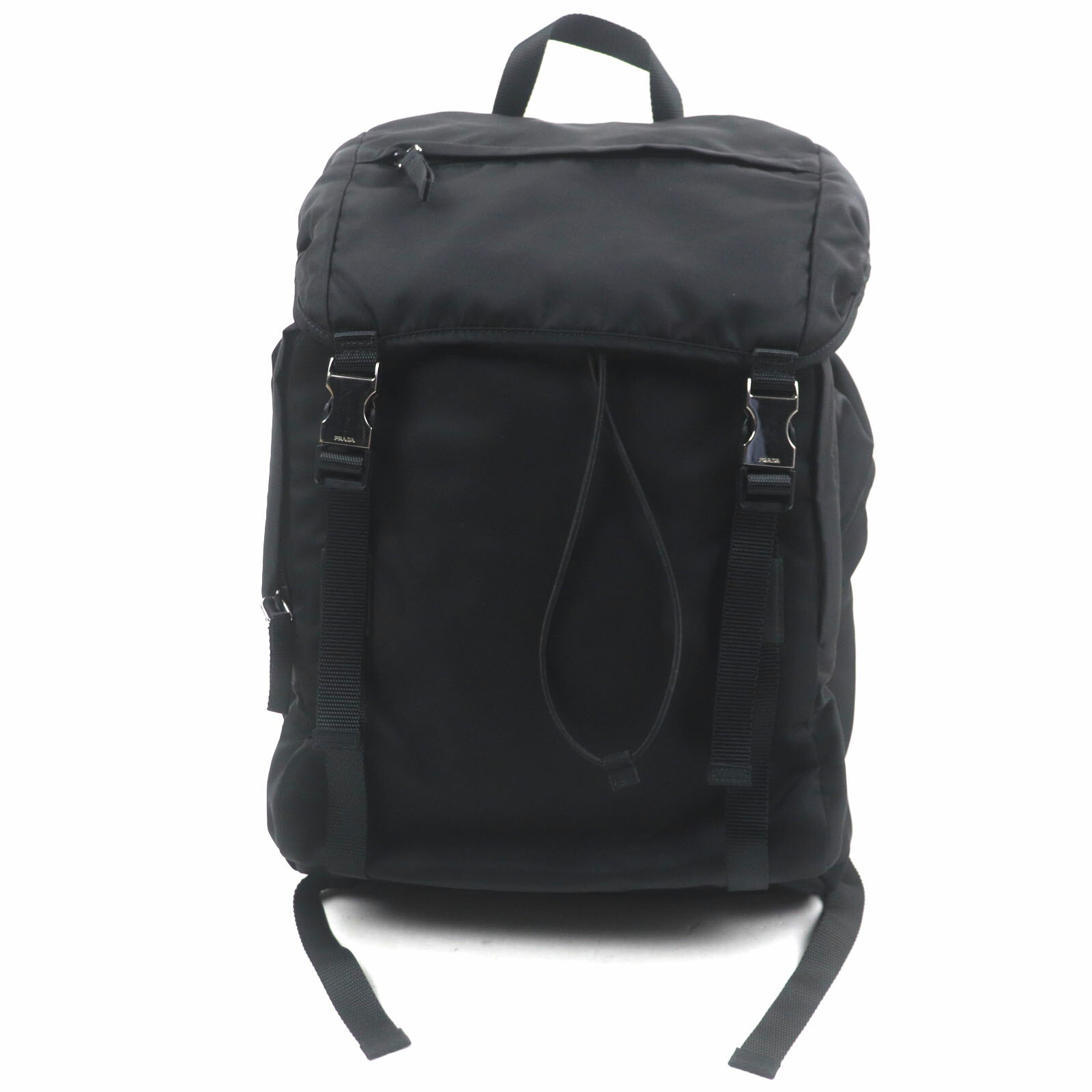 美品▼PRADA プラダ 2VZ062 テスート ナイロン トライアングルロゴ 三角プレート バックパック リュック・デイパック ブラック シルバー金具 保存袋付き メンズ【中古】