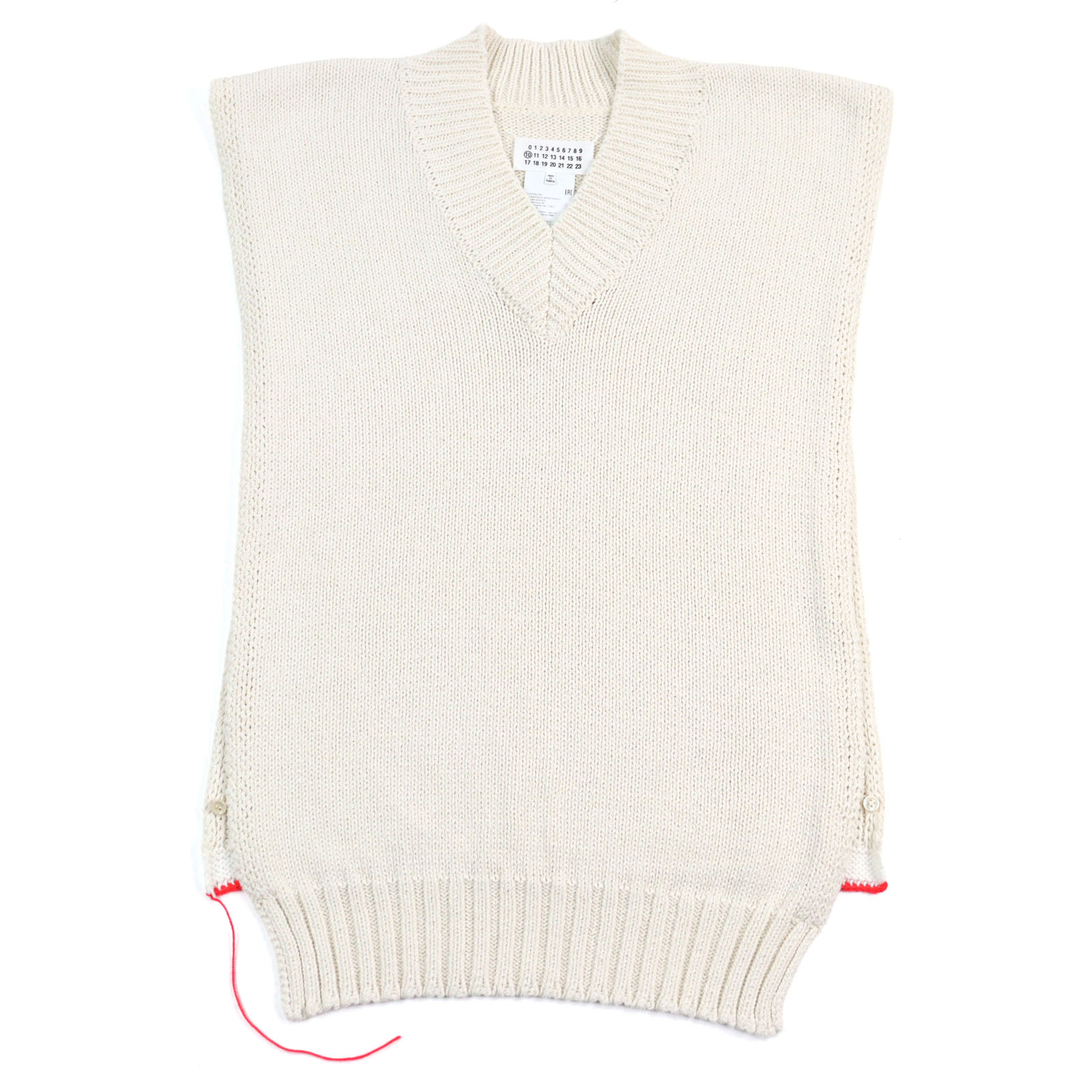 極美品○Maison Margiela 10 メゾンマルジェラ10 21SS S50TH0045 アイコンステッチ バイカラー Vネック ポンチョスタイル タバードニットベスト アイボリー系 S 正規品 メンズ【中古】