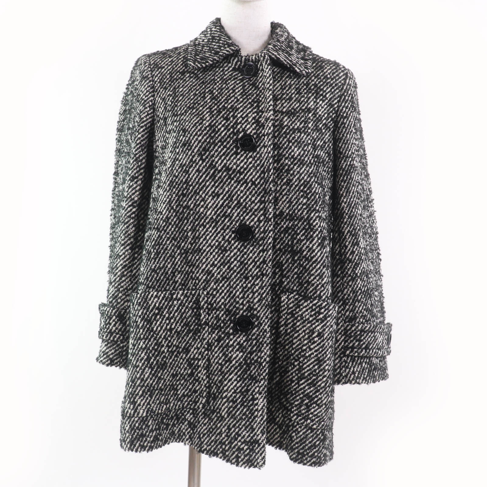 極美品☆BURBERRY LONDON バーバリーロンドン ウール モヘア混 裏地ノバチェック柄 ツイード コート ブラック系 38 正規品 レディース【中古】