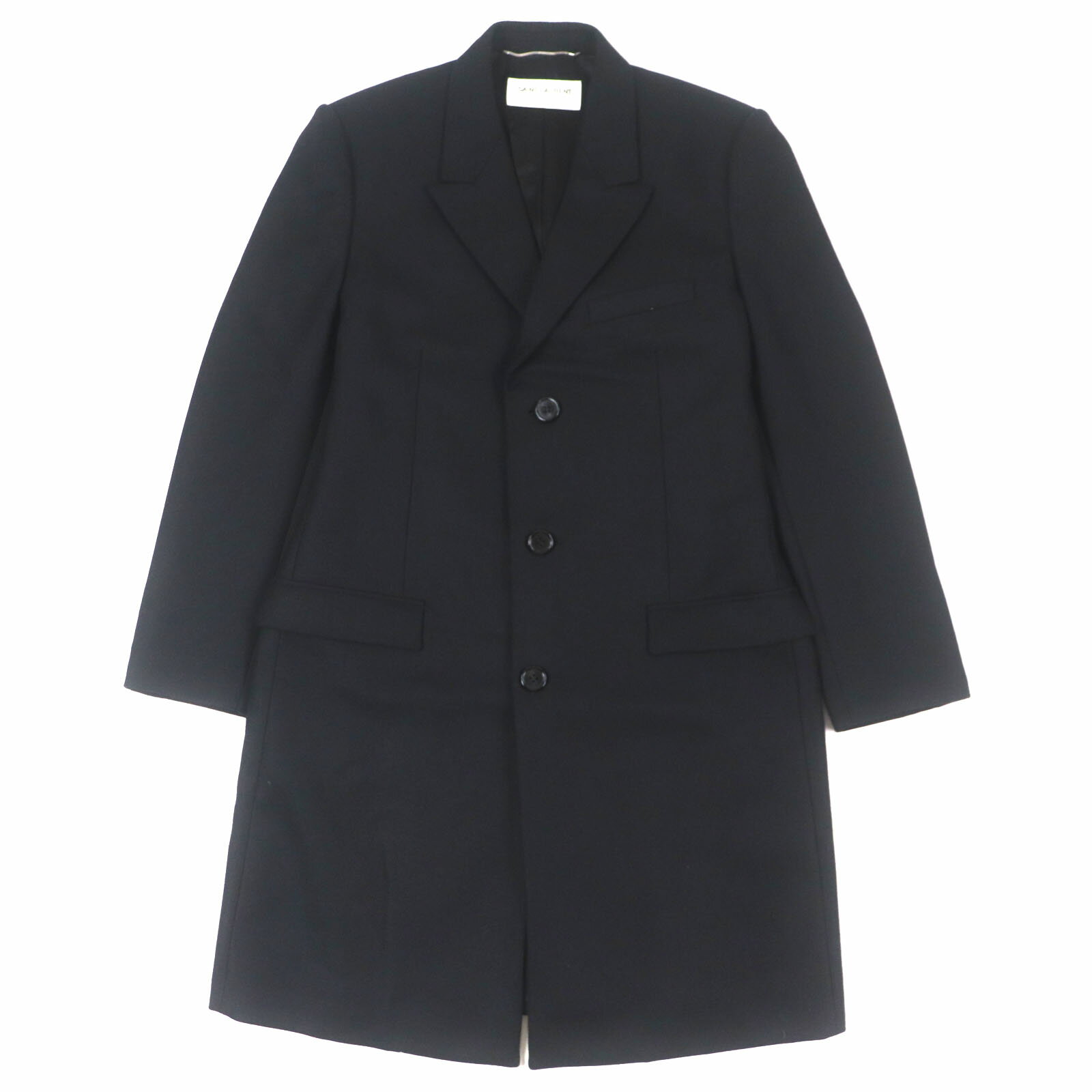 極美品▼SAINT LAURENT PARIS サンローランパリ 579819 ウール カシミヤ シングル チェスターコート ブラック 48 ハンガー付き イタリア製 正規品 メンズ【中古】