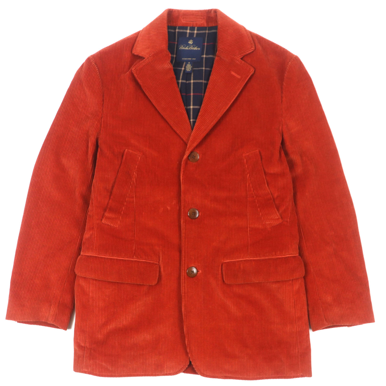 極美品▼Brooks Brothers ブルックスブラザーズ コットン100% コーデュロイ エルボーパッチ シングルジャケット テーラードジャケット オレンジ S 正規品 メンズ【中古】
