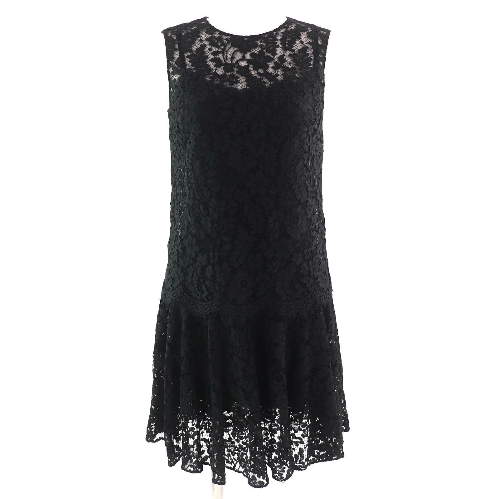 極美品△DOLCE&GABBANA ドルチェ＆ガッバーナ 黒タグ カットワークレース ノースリーブ ワンピース ブラック 36 イタリア製 正規品 レディース【中古】