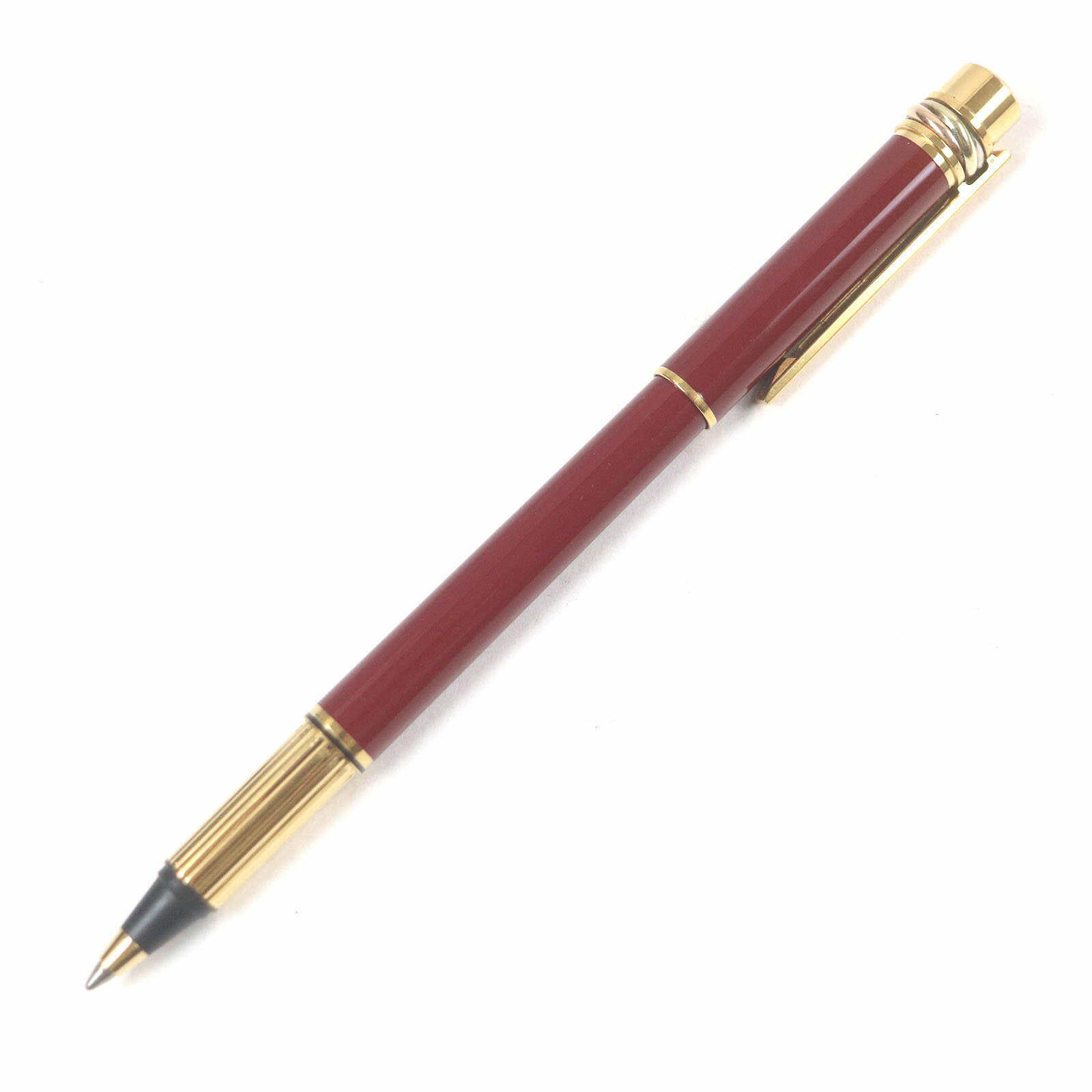 美品□Cartier カルティエ マストドゥ カルティエ トリニティ キャップ式 ボールペン ステーショナリー ボルドー ゴールド スイス製 メンズ【中古】