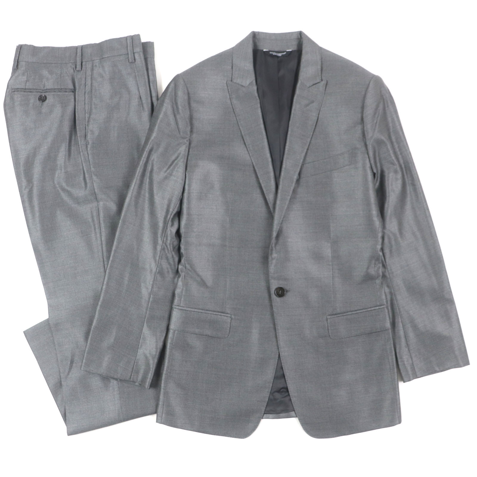 美品▼DOLCE&GABBANA ドルチェ＆ガッバーナ MARTINI ウール シルク 黒タグ シングルスーツ セットアップ グレー 44 イタリア製 正規品 メンズ【中古】