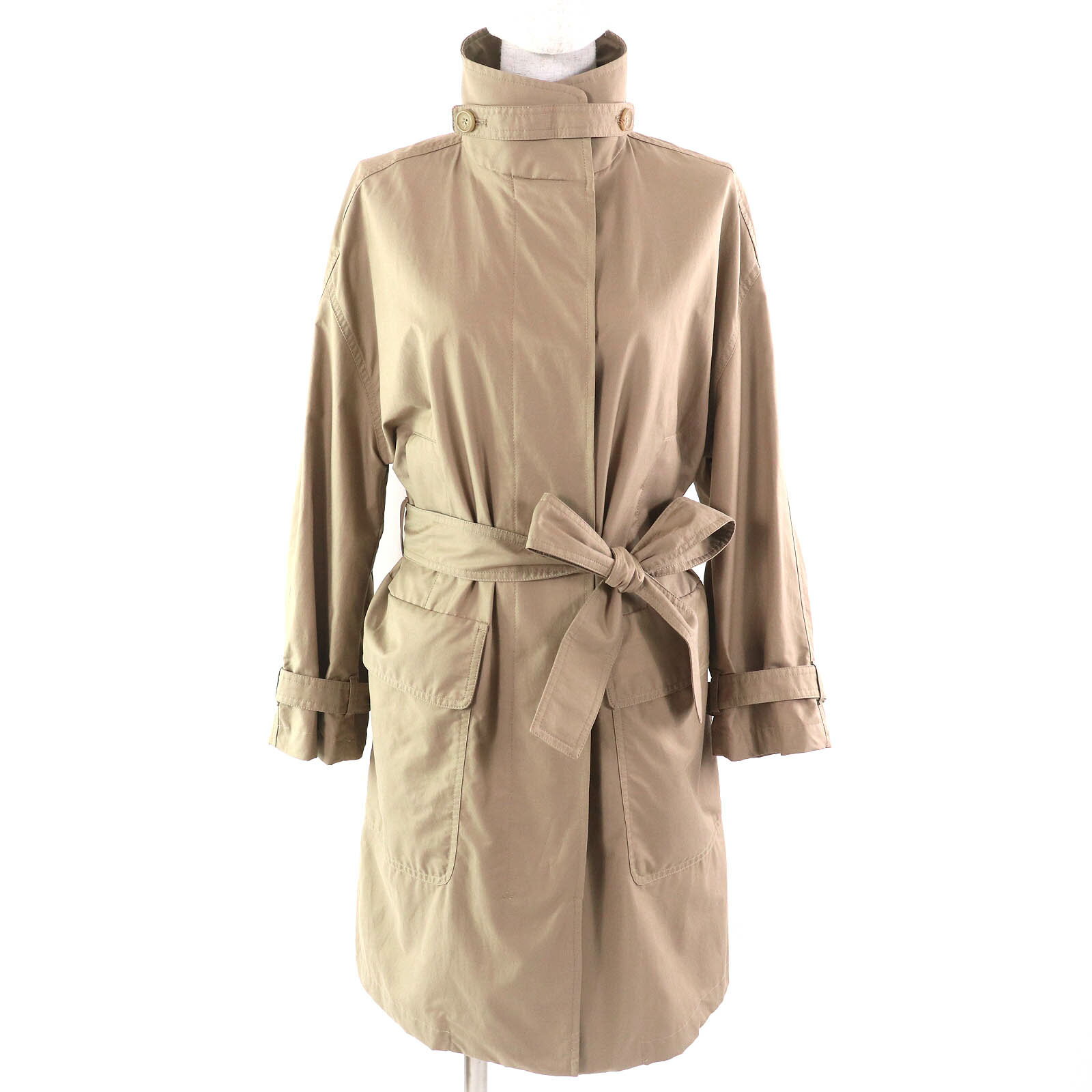 美品△Max Mara The Cube マックスマーラ ザキューブ コットン ベルト付き スプリングコート シングルコート ベージュ 34 正規品 レディース【中古】