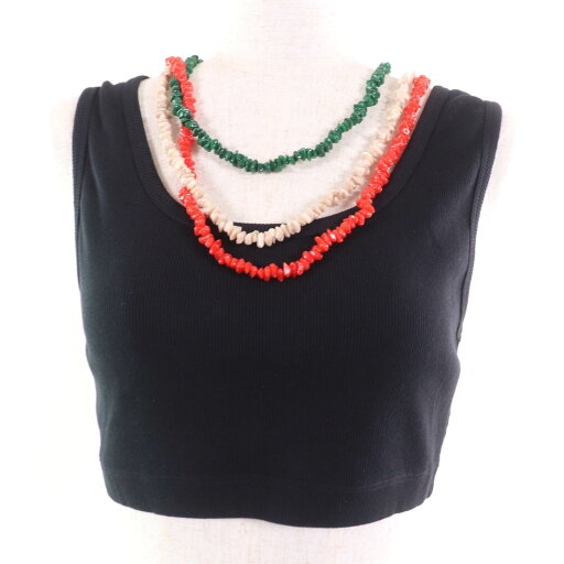 未使用品☆LOEWE×Paulas Ibiza ロエベ×パウラズイビザ S616Y27X32 コットン ネックレス付 クロップド丈 タンクトップ ブラック M 箱付き 正規品 レディース【中古】