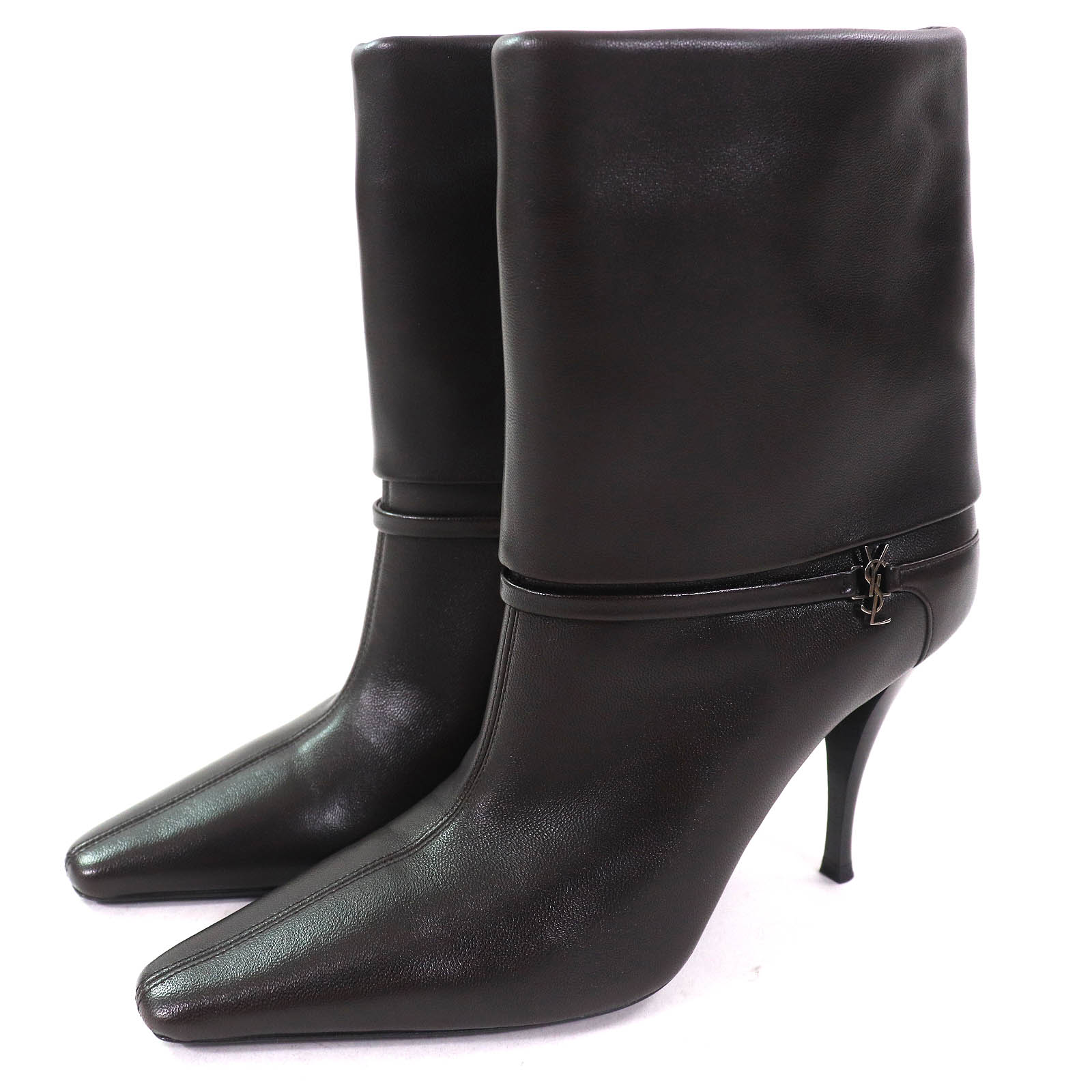 美品△SAINT LAURENT PARIS サンローランパリ 801393 Ricky リッキー YSLロゴ レザー アンクルブーツ ショートブーツ ブラック 38 イタリア製 レディース【中古】