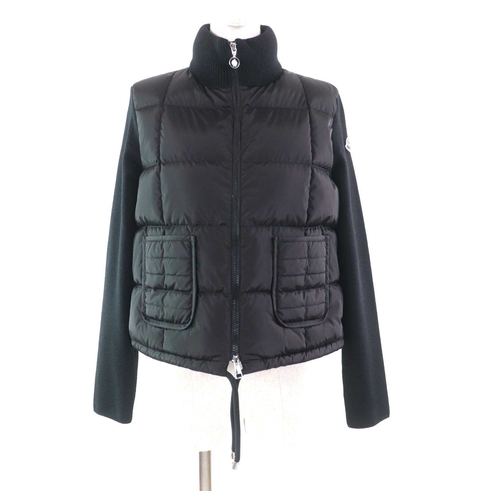 極美品★MONCLER モンクレール 2023年製 CARDIGAN TRICOT ロゴワッペン付 ニット切替 ダウンジャケット ブラック XS 正規品 レディース【中古】
