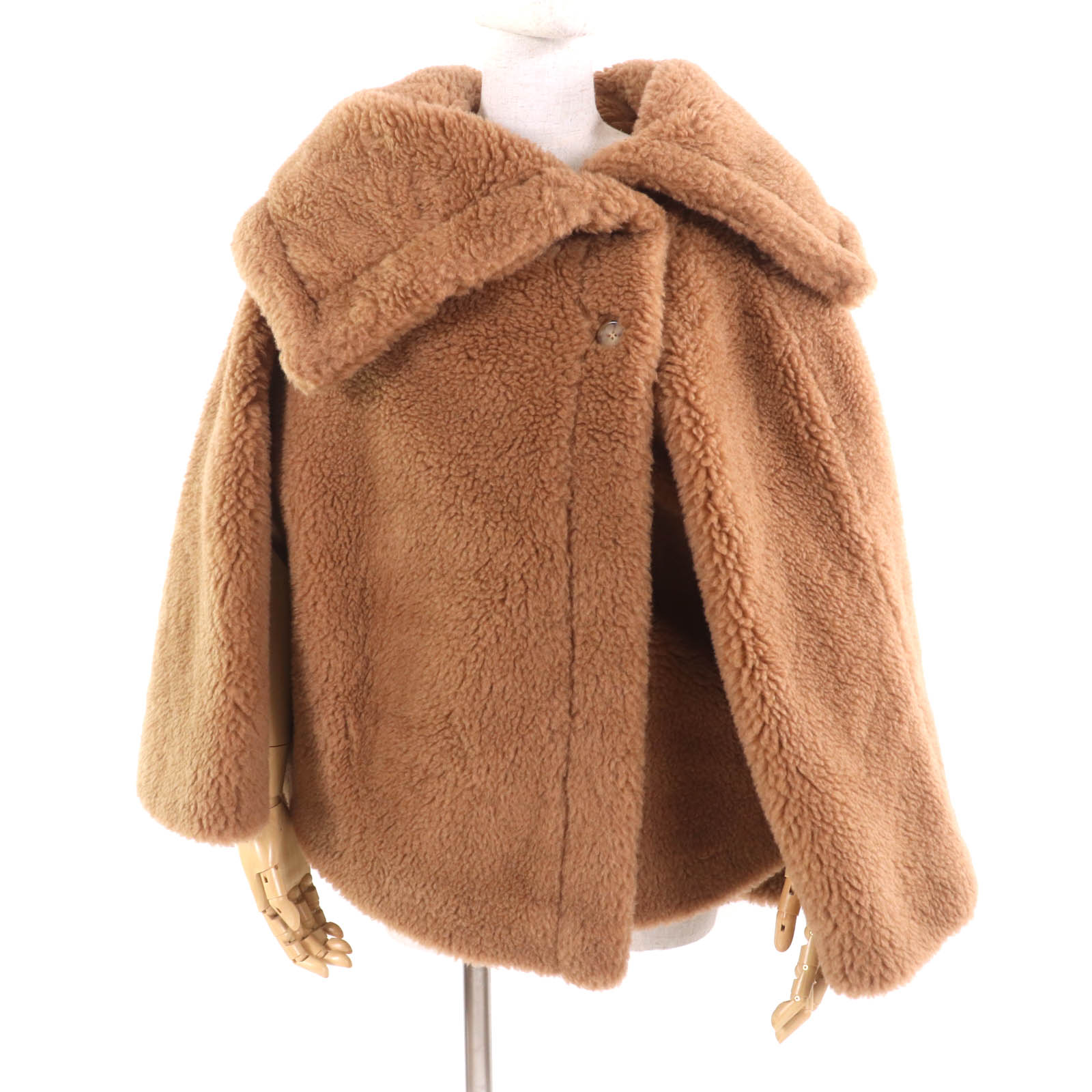 未使用品★Max Mara マックスマーラ 473601036 キャメル シルク混 白タグ テディベア ポンチョ ケープ キャメル F イタリア製 レディース【中古】