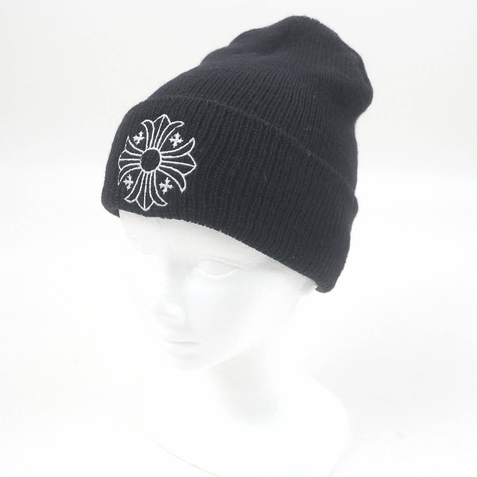 美品□CHROME HEARTS クロムハーツ ウール100％ CHプラス ロゴエンブロイダリー ビーニー ニットキャップ ニット帽 ブラック 23cm USA製 正規品 メンズ【中古】