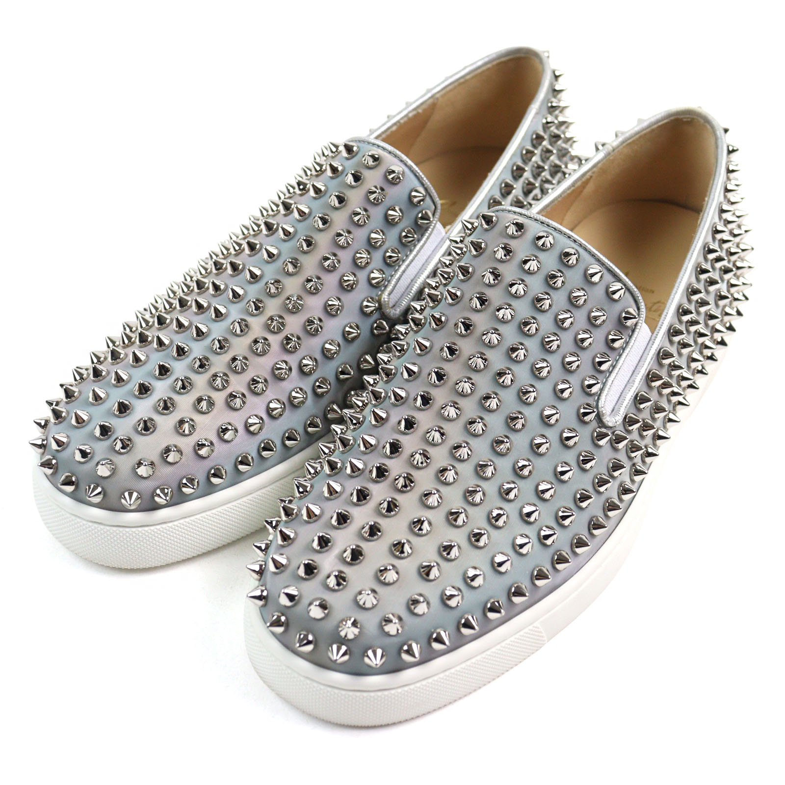【ドンドン見直し】極美品○Christian Louboutin クリスチャンルブタン ローラーボート スパイクスタッズ スニーカー スリッポン シルバー系 40 イタリア製 メンズ【中古】
