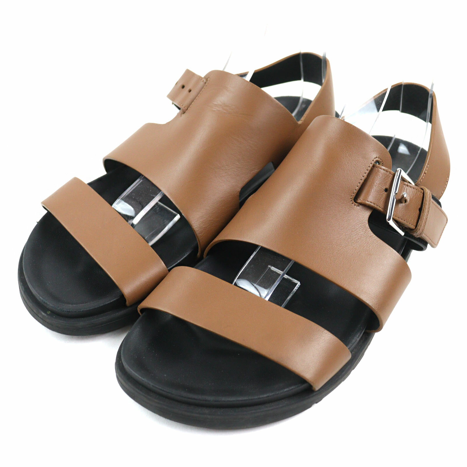 【ドンドン見直し】良品○HERMES エルメス 21SS Korentin Sandals レザー ベルト付き バイカラー レザーサンダル ブラウン ブラック 42 イタリア製 メンズ【中古】
