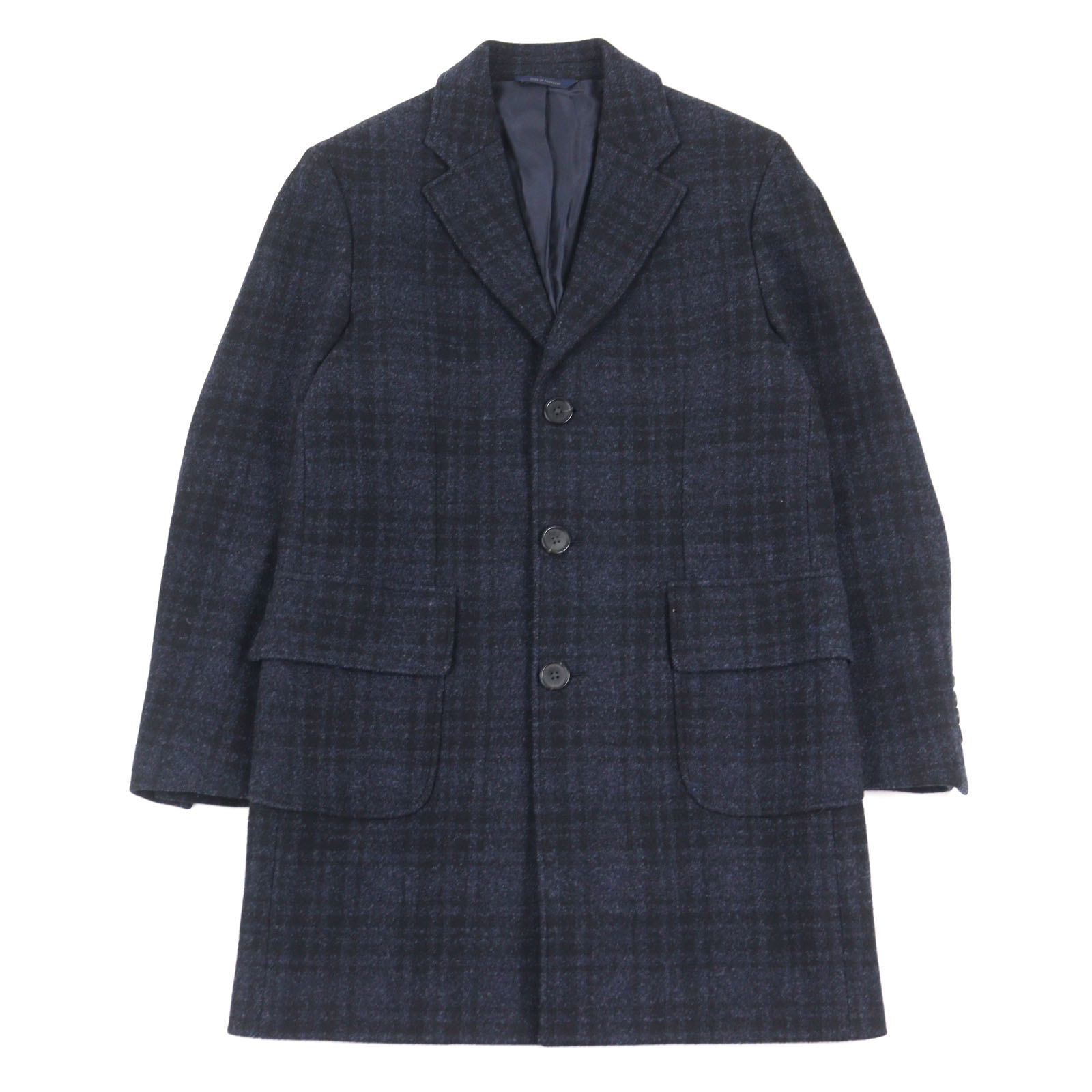 美品○Brooks Brothers ブルックスブラザーズ ウール DONDI JERSEY社製生地使用 チェック柄 チェスターコート ブルー系 36 正規品 メンズ【中古】