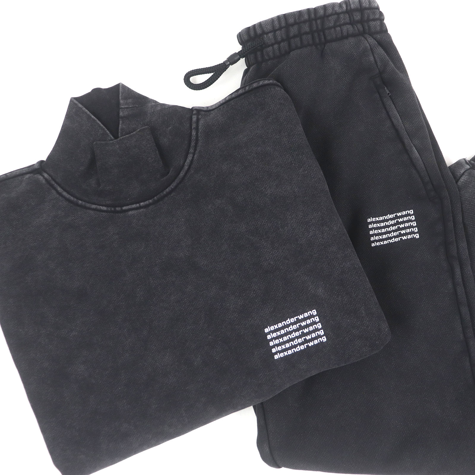 極美品□Alexander Wang アレキサンダーワン UCC3221538/UCC3224049 ウォッシュ加工 スウェット セットアップ ブラック S メンズ【中古】
