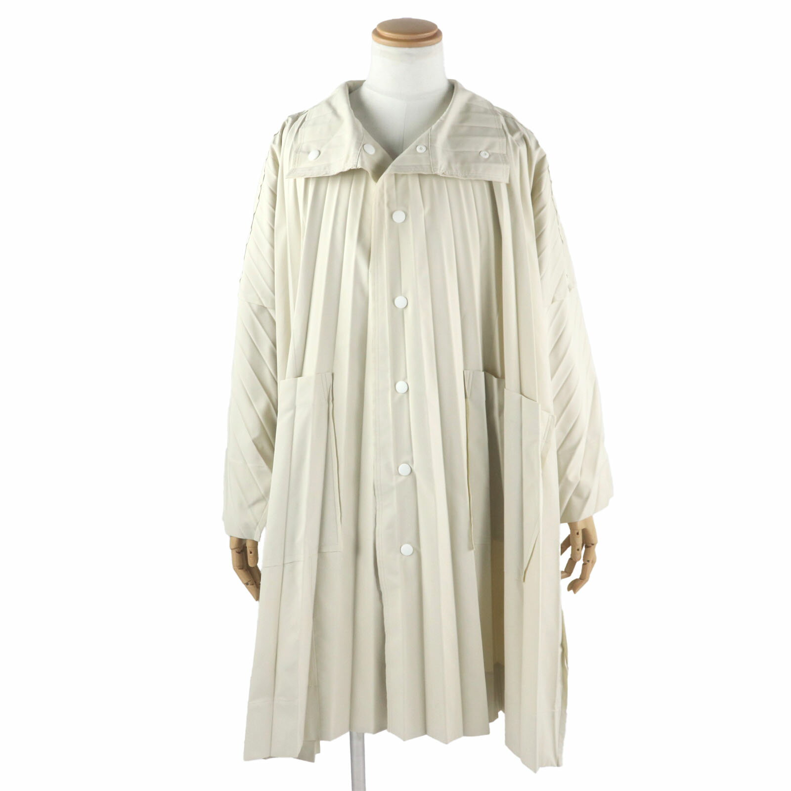 美品▼HOMME PLISSE ISSEY MIYAKE オム プリッセ イッセイミヤケ HP13FA305 プリーツ加工 スタンドカラー コート ライトベージュ 1 正規品 メンズ【中古】
