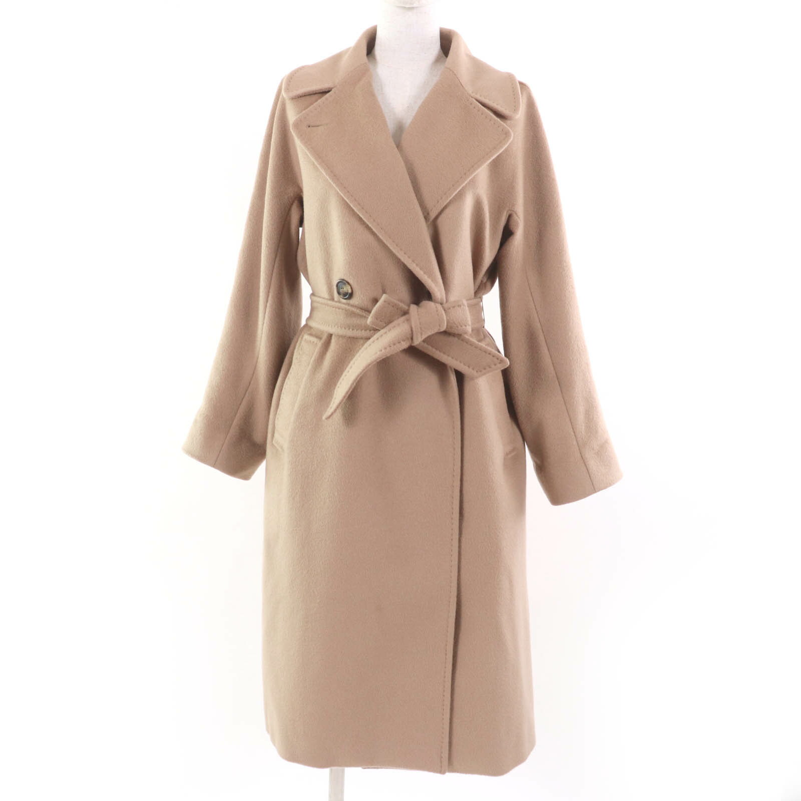 極美品☆WEEKEND MaxMara ウィークエンドマックスマーラ バージンウール ベルテッド ロング丈 コート ベージュ 36 正規品 レディース【中古】