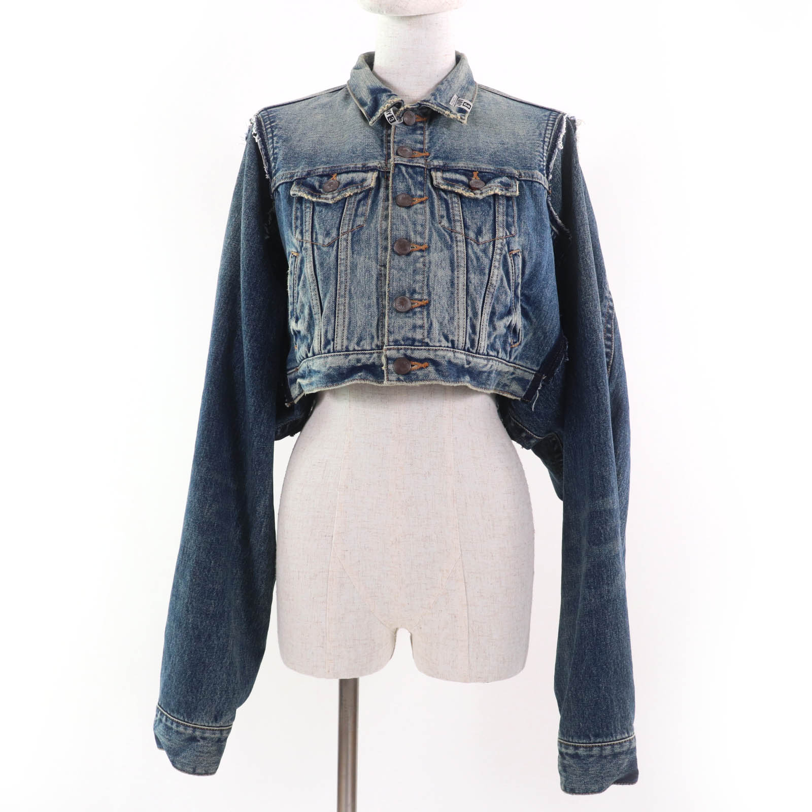 美品☆Maison MIHARA YASUHIRO メゾンミハラヤスヒロ B14BL063 クロップド丈 デザイン デニムジャケット インディゴ 38 日本製 正規品 レディース【中古】